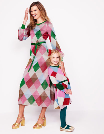 Sparkle Knitted Dress-Rainbow Argyle-5