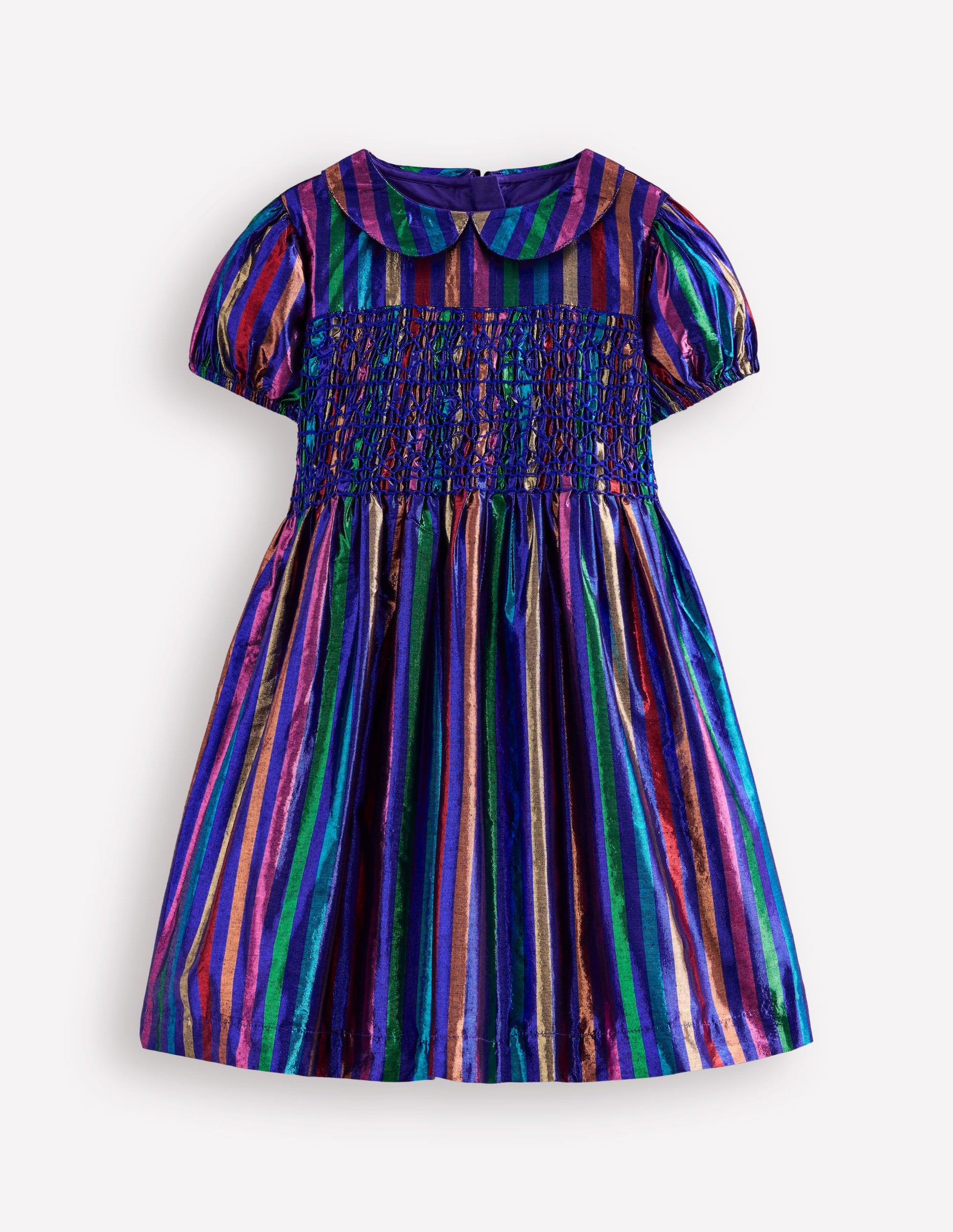 Metallic Smocked Party Dress-Multi Lurex Stripe-1