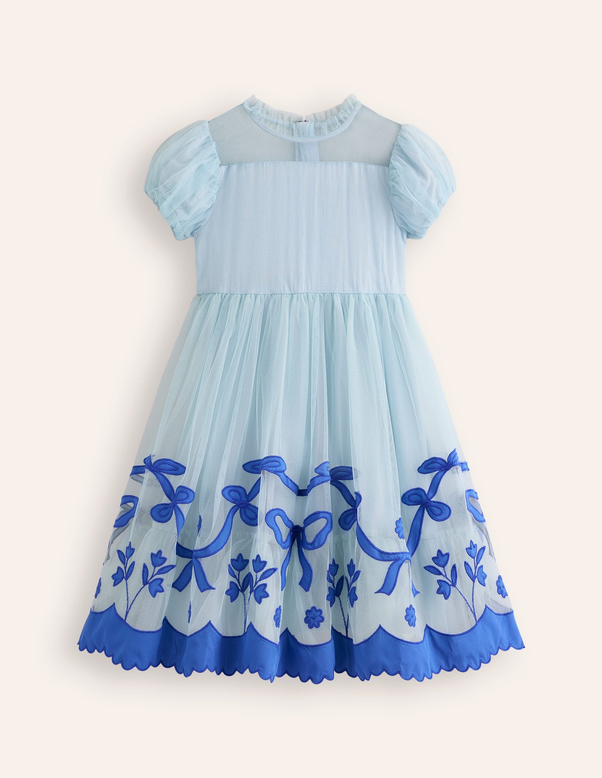 Appliqué Hem Tulle Dress-Vintage Blue Bows-1