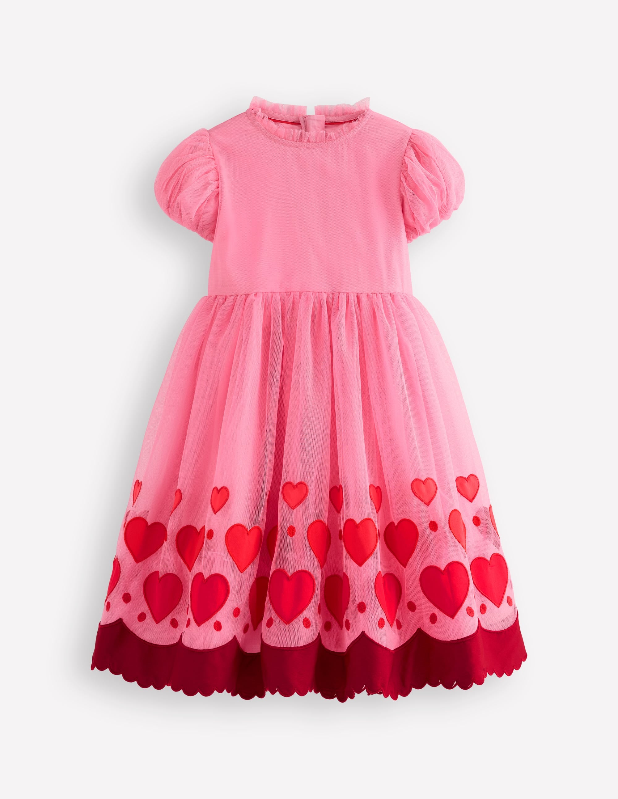 Appliqué Hem Tulle Dress-Bubblegum Pink Hearts - Image 1