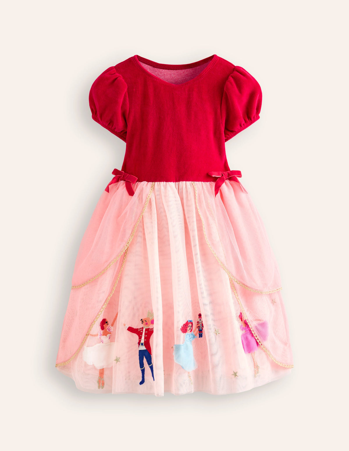 Nutcracker Appliqué Dress-Carmine Red/Almond Pink - Image 1