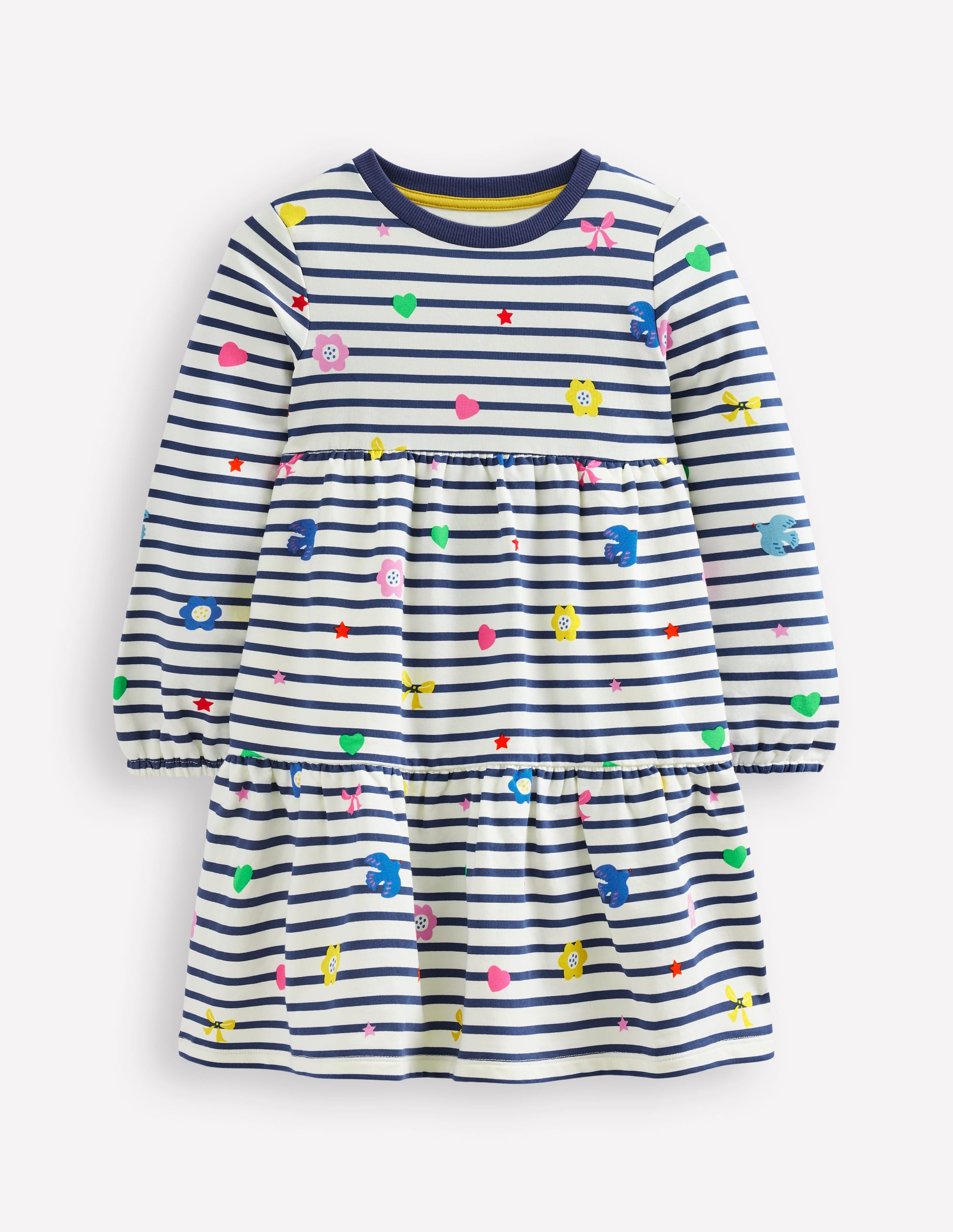 Tiered Sweatshirt Dress-Navy/ Ivory Stripe - Image 1