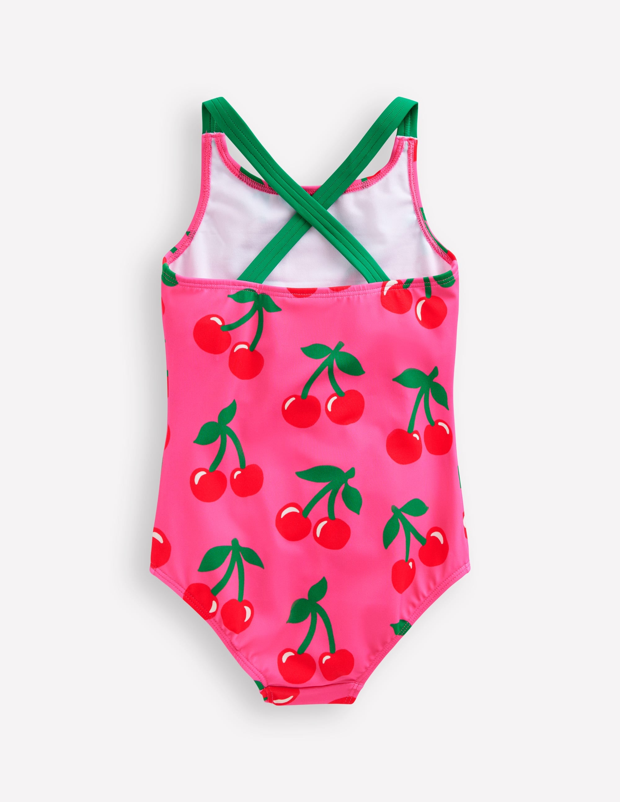 Cross-back Printed Swimsuit-Sorbet Pink Cherries - Image 2