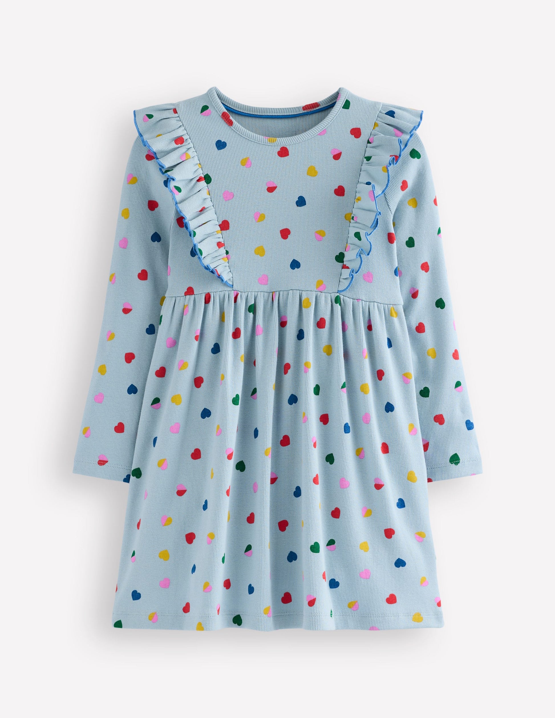 Ruffle Rib Jersey Dress-Vintage Blue Confetti Heart-1