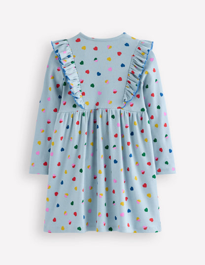 Ruffle Rib Jersey Dress-Vintage Blue Confetti Heart-2