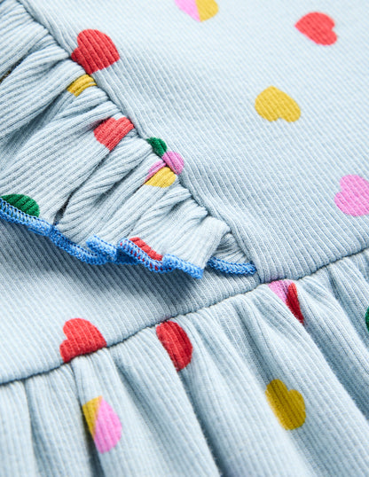 Ruffle Rib Jersey Dress-Vintage Blue Confetti Heart-3