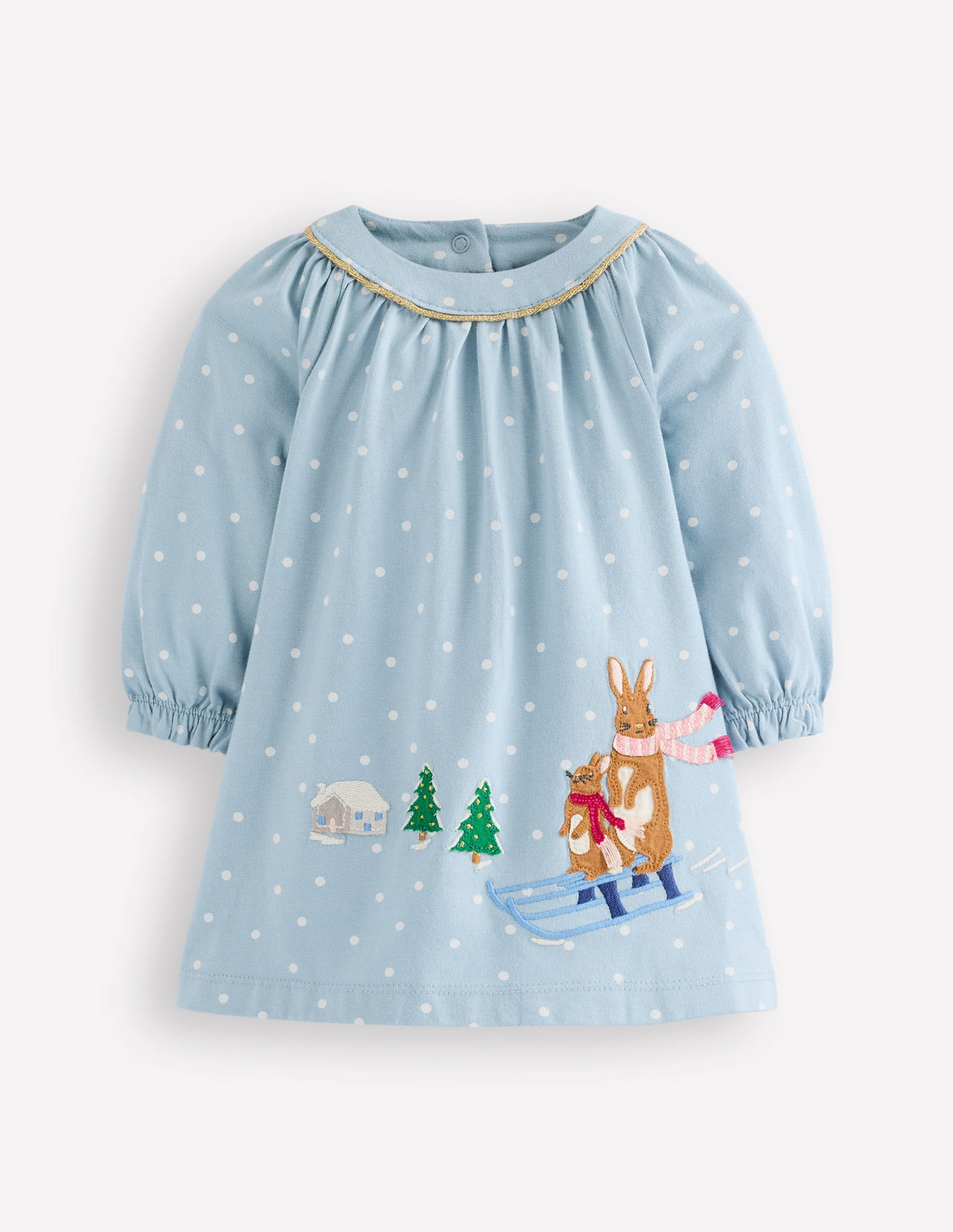 Big Appliqué Jersey Dress-Vintage Blue Bunnies - Image 1