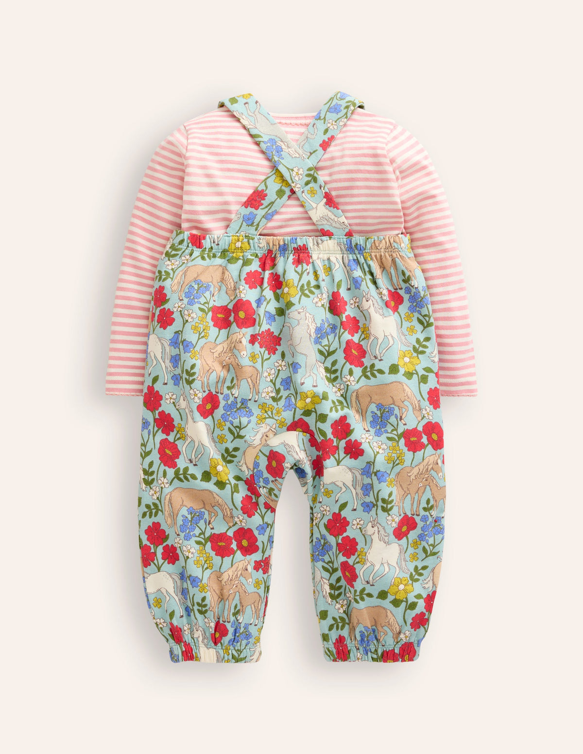 Jersey Dungaree Set-Blue Pony Floral - Image 2