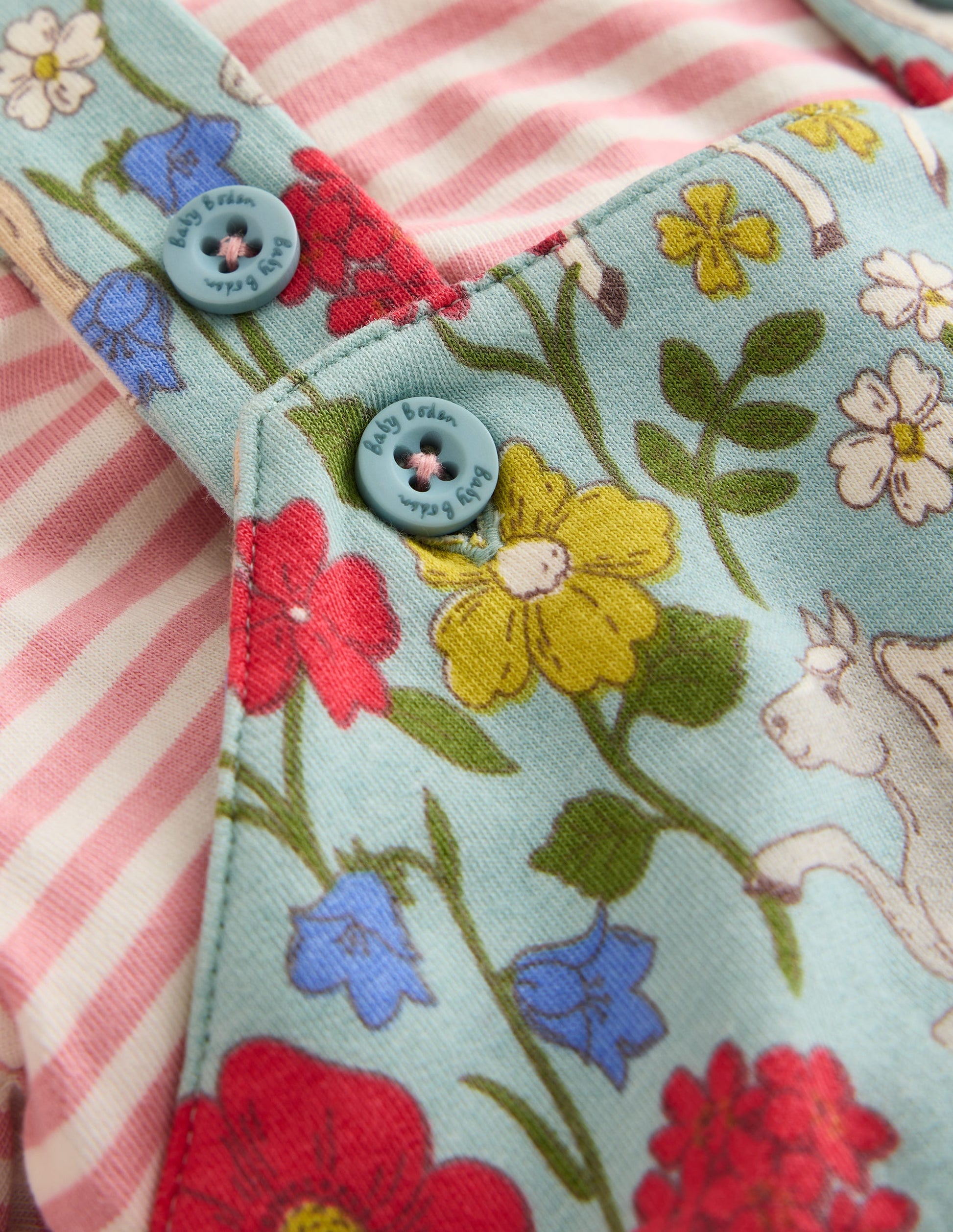Jersey Dungaree Set-Blue Pony Floral-3