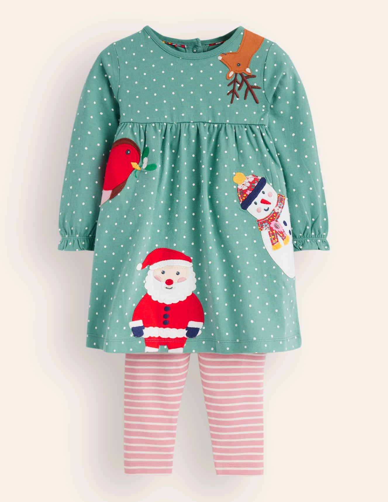 Jersey Dress and Legging Set-Eucalyptus Pin Spot / Blush-1