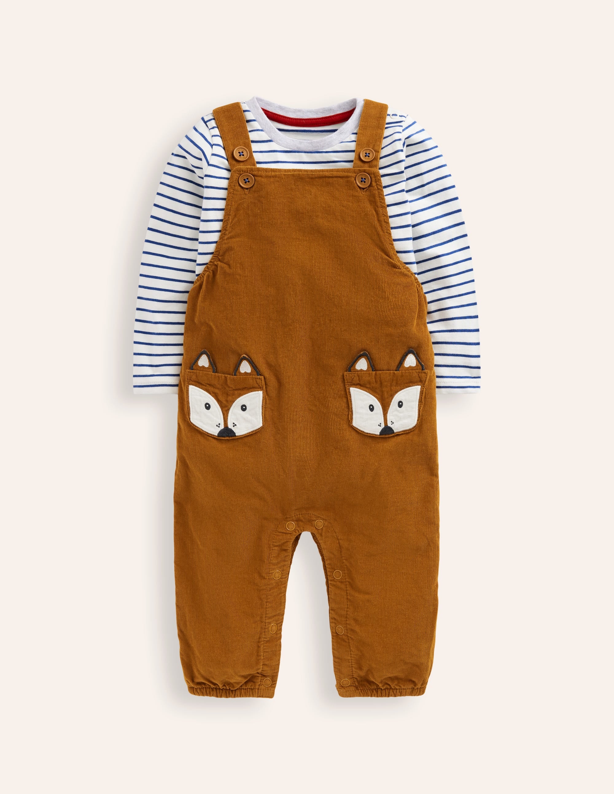 Cord Novelty Dungaree Set-Butterscotch Brown Fox - Image 1