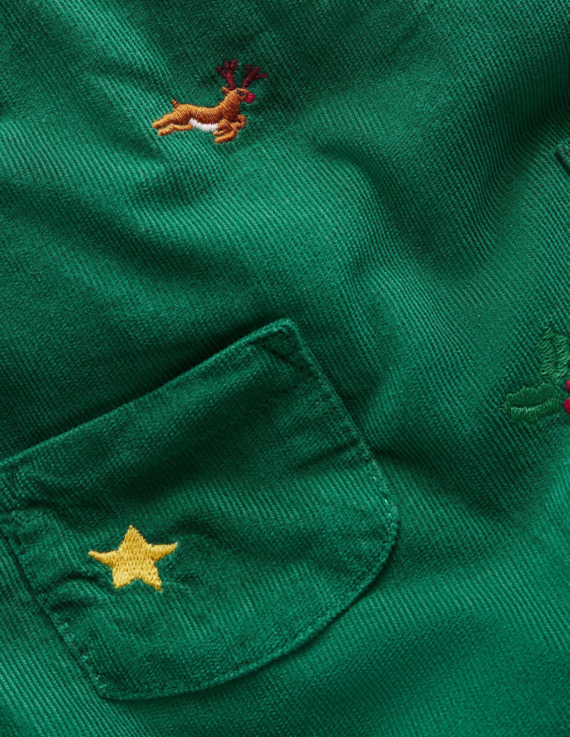 Cord Novelty Dungaree Set-Jewel Green Embroidery-3