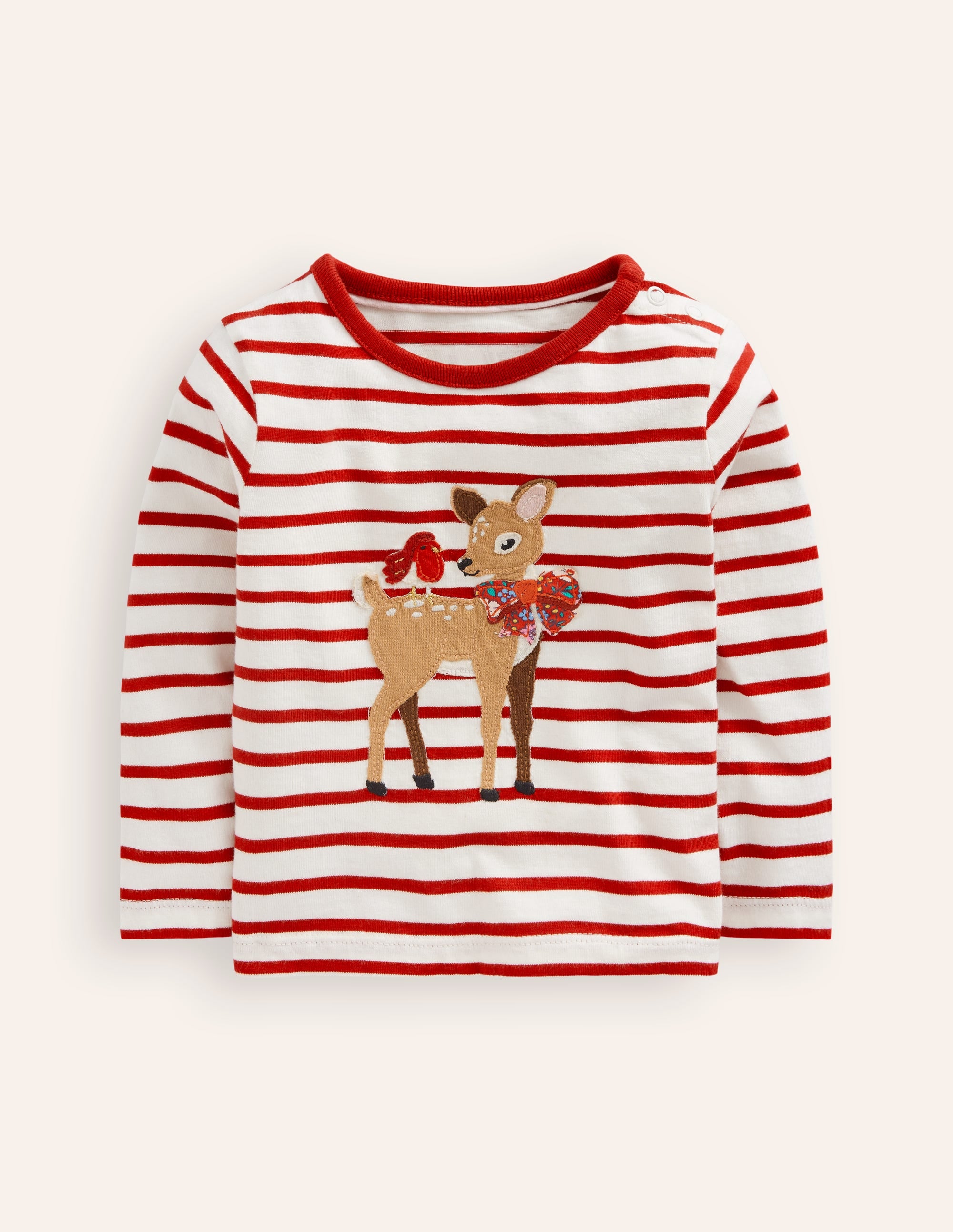 Animal Applique T-shirt-Jewel Red/Ivory Deer - Image 1