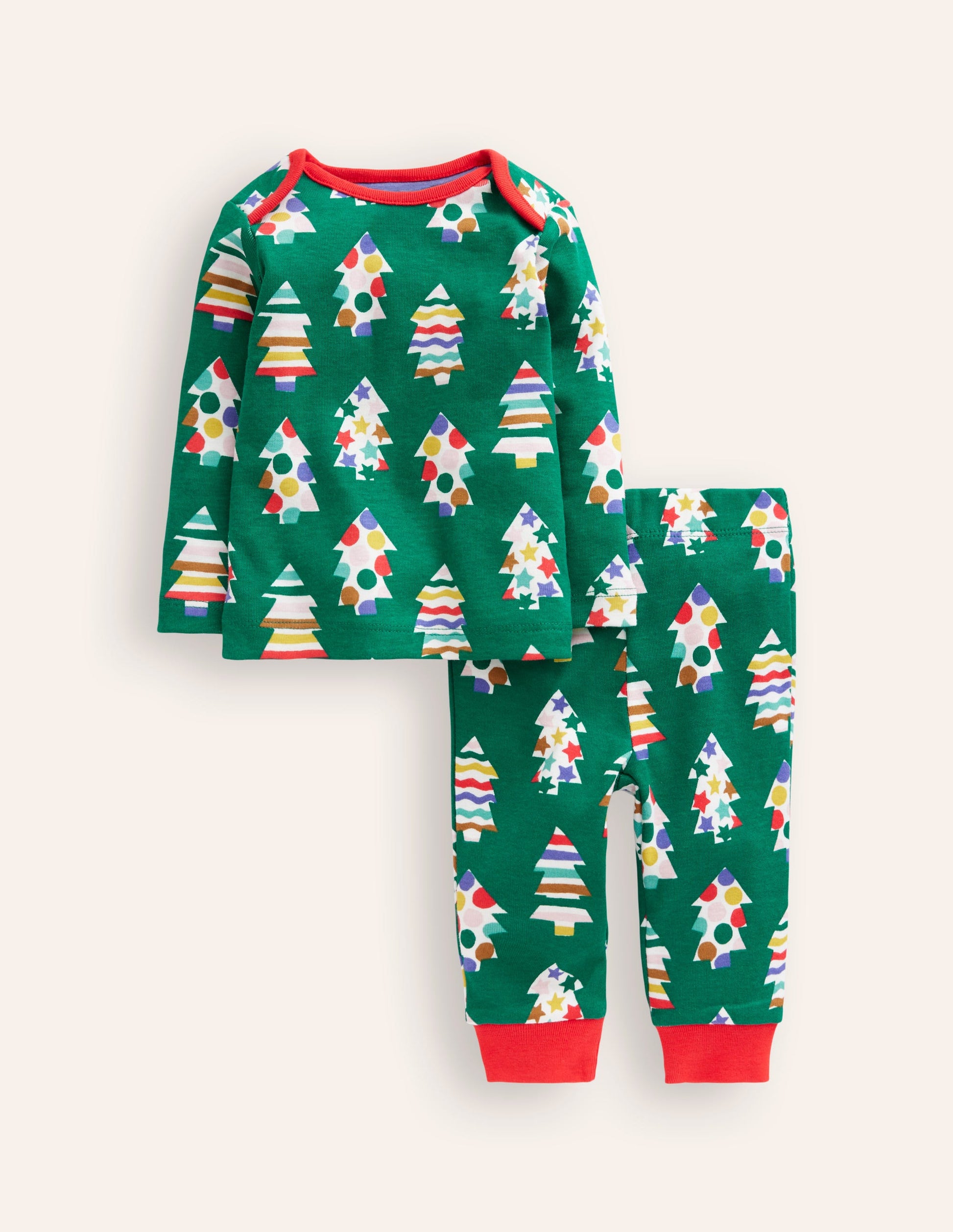 Snug Single Long John Pyjamas-Jewel Green Trees-1
