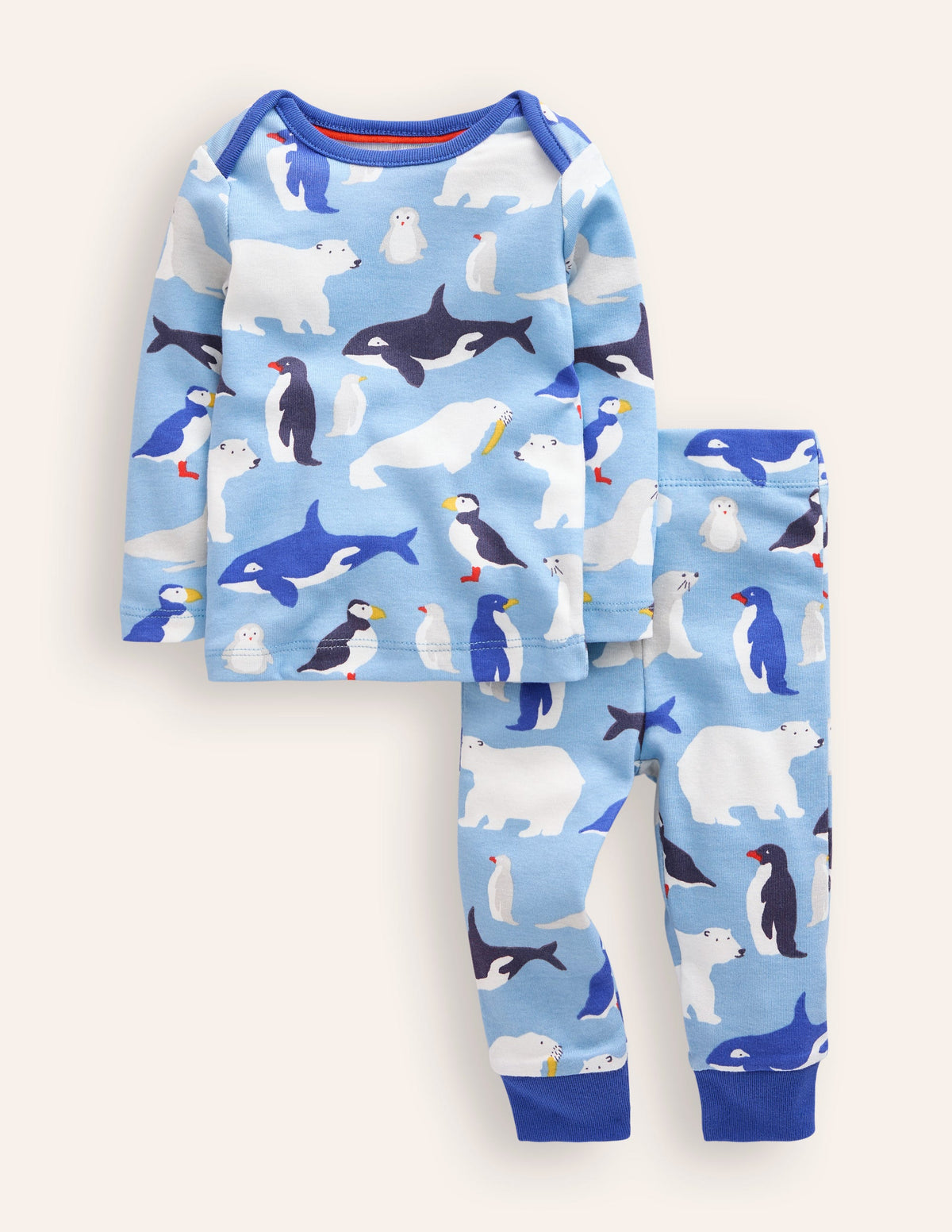 Snug Single Long John Pyjamas-Glacier Blue Arctic Animals-1