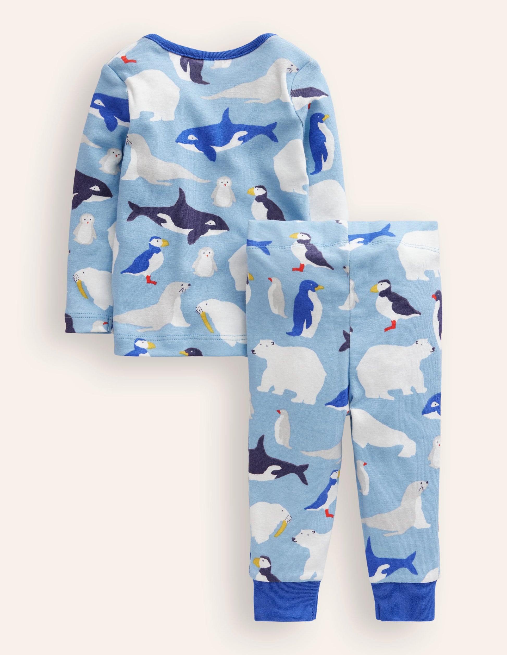 Snug Single Long John Pyjamas-Glacier Blue Arctic Animals-2