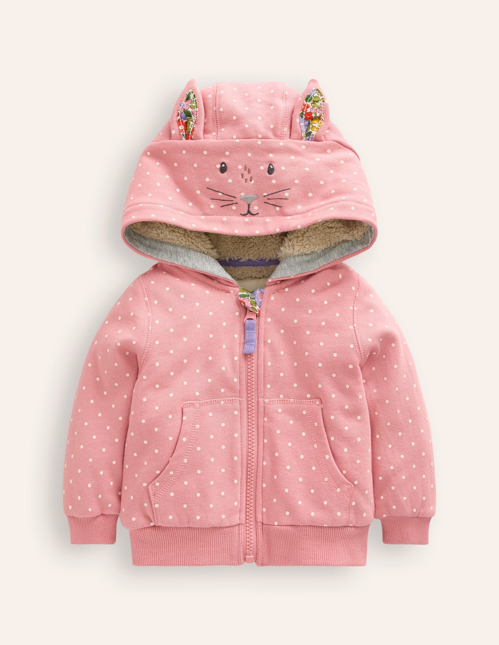 Novelty Shaggy Lined Hoody-Almond Pink Bunny-1