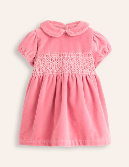 Velvet Smocked Dress-Almond Pink-1