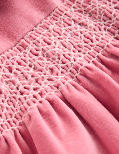 Velvet Smocked Dress-Almond Pink-3