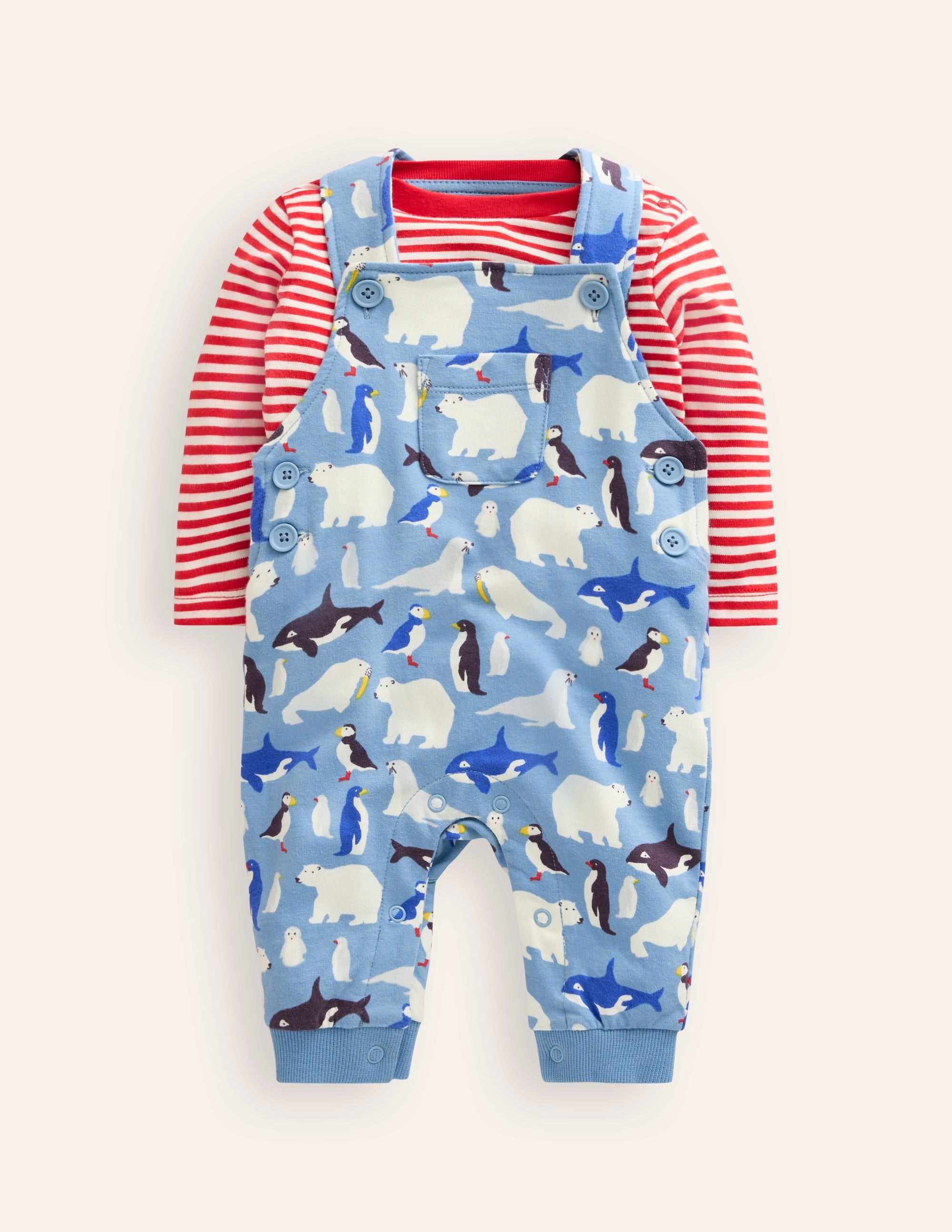 Jersey Dungarees Set-Glacier Blue Arctic Animals - Image 1