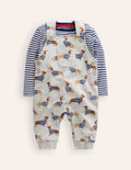 Jersey Dungarees Set-Grey Sausage Dogs