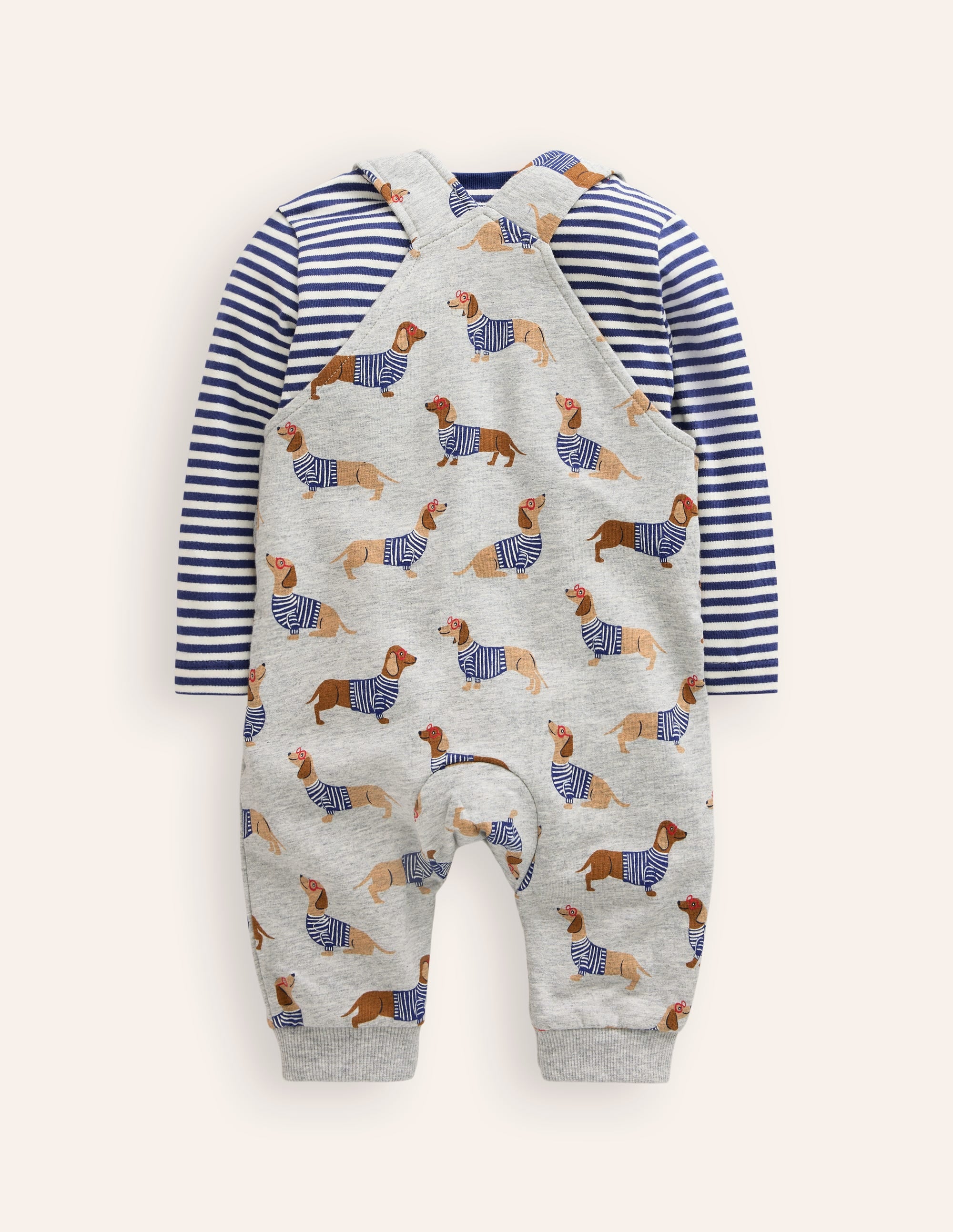 Jersey Dungarees Set-Grey Sausage Dogs - Image 2