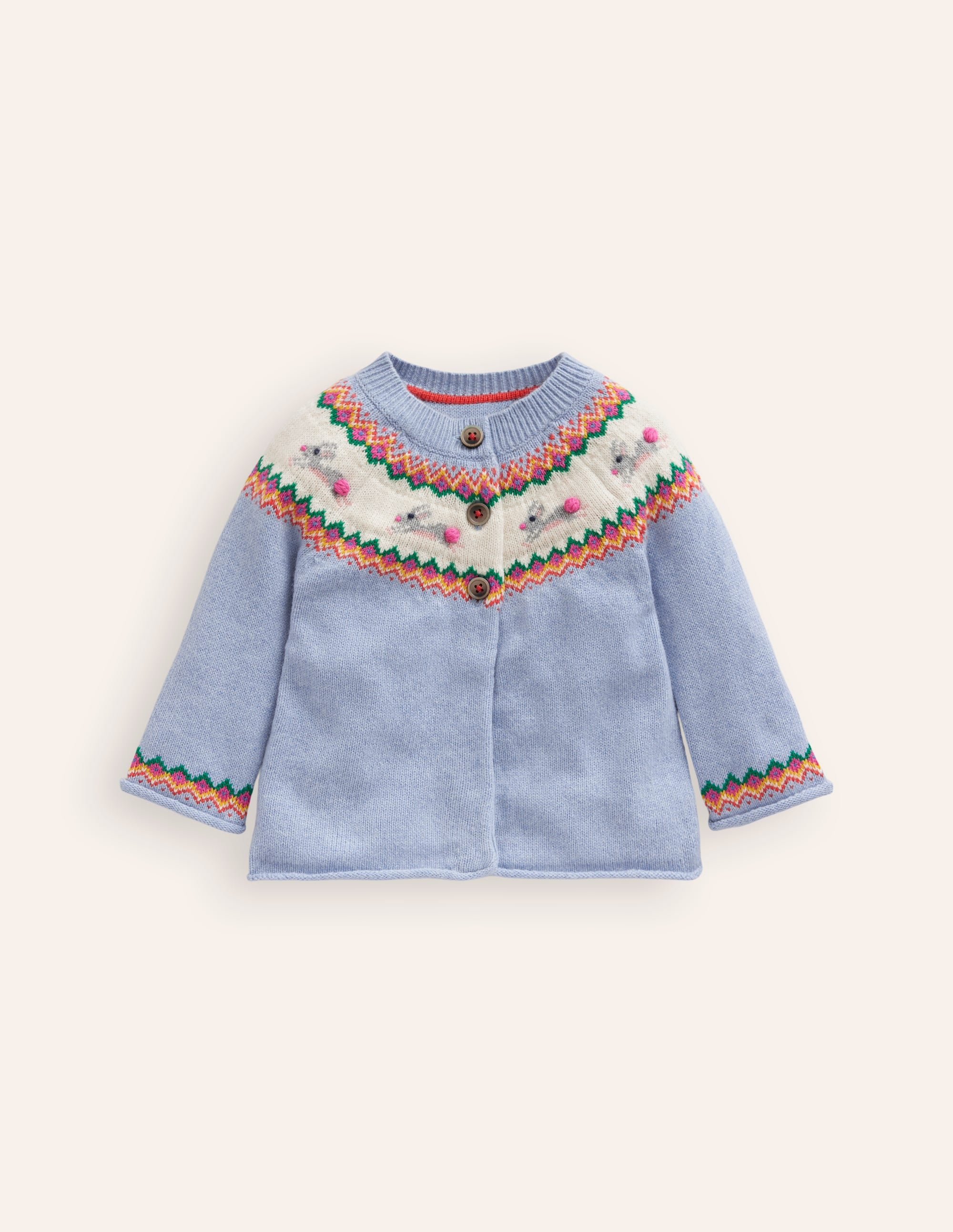 Edie Fair Isle Cardigan-Sky Blue Bunnies - Image 1