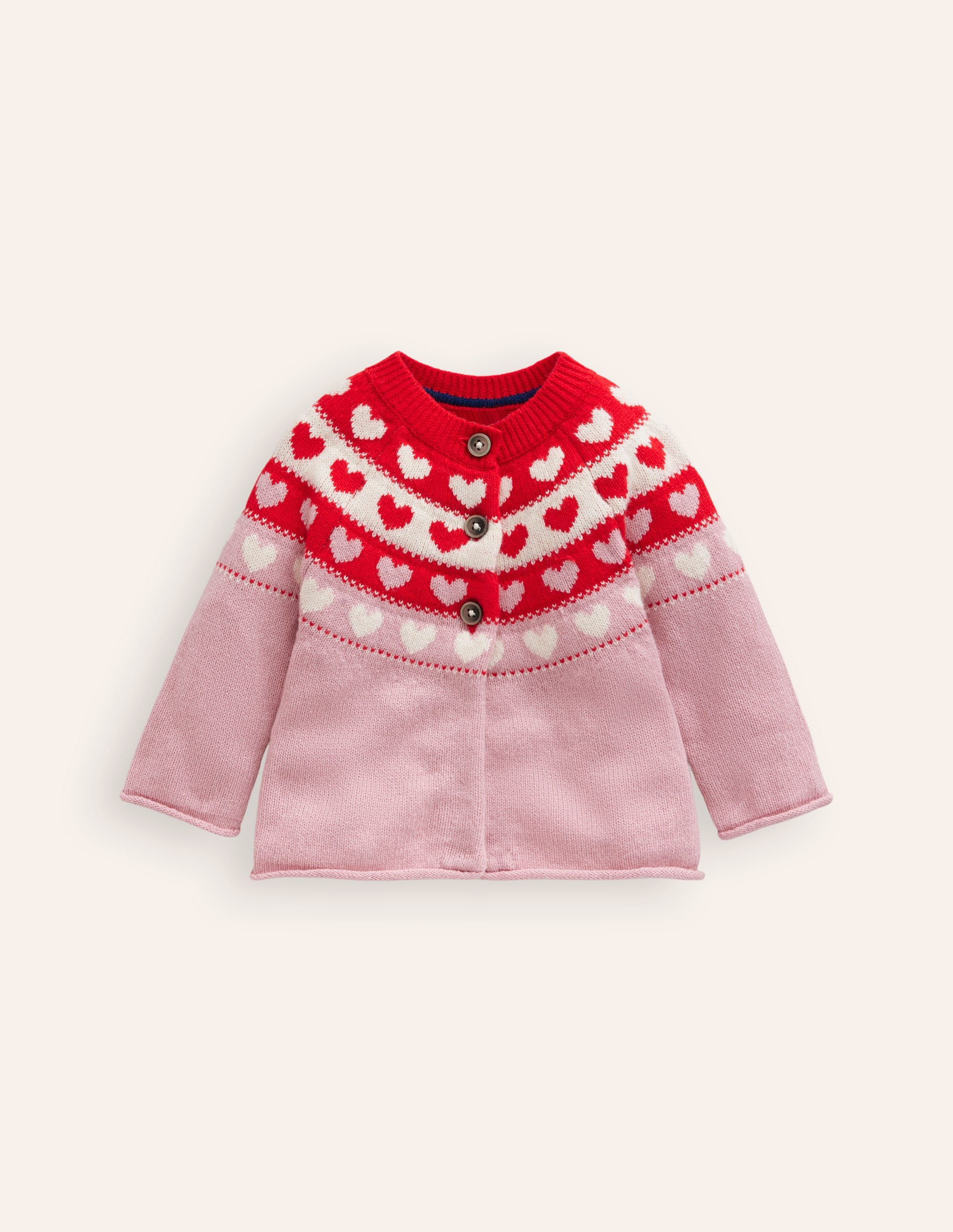 Edie Fair Isle Cardigan-Almond Pink Hearts - Image 4