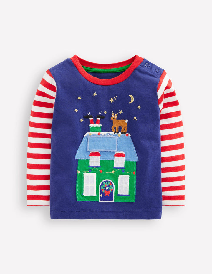 Long Sleeve Applique T-shirt-Starboard Blue House