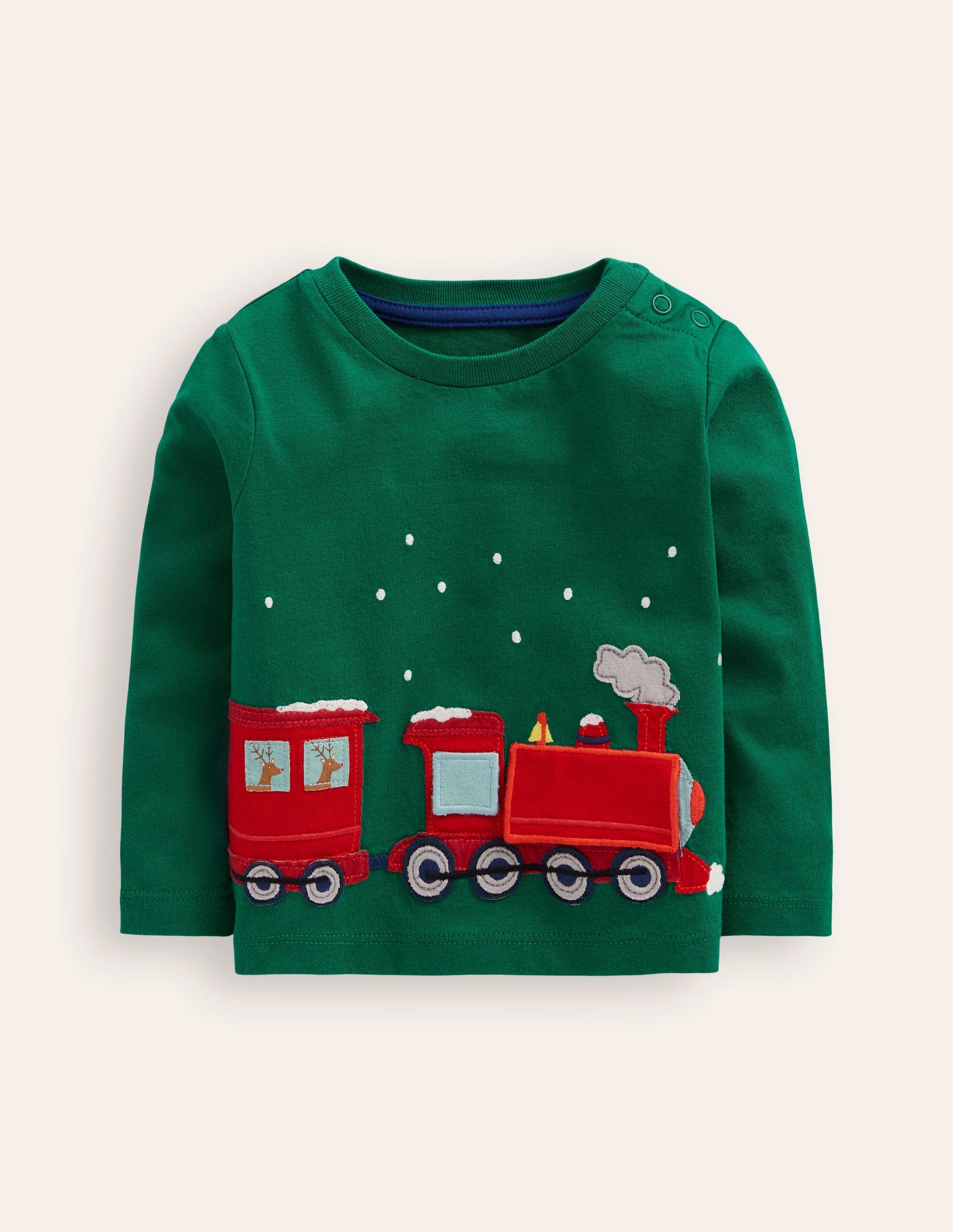 Long Sleeve Applique T-shirt-Jewel Green Train-1