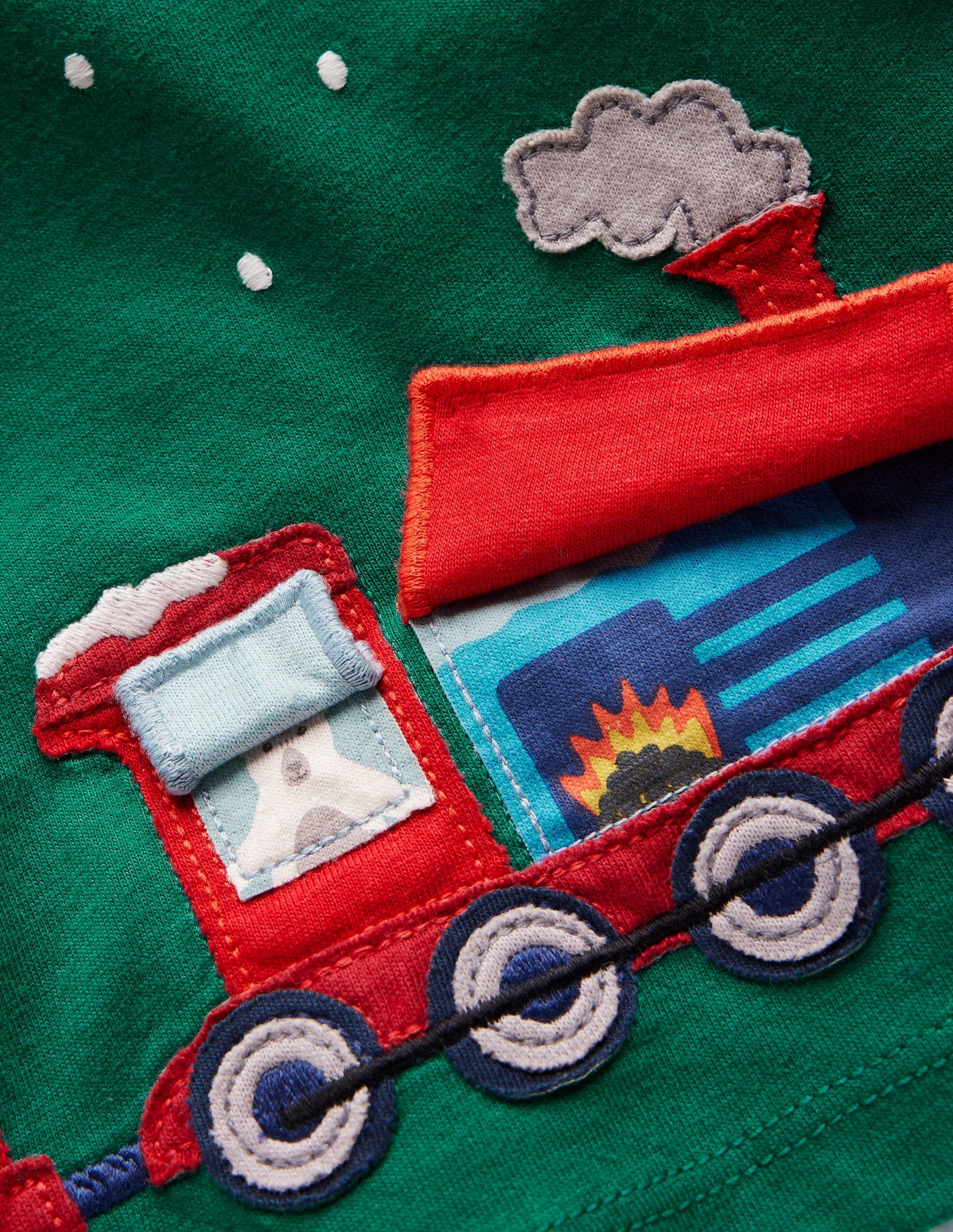 Long Sleeve Applique T-shirt-Jewel Green Train-3