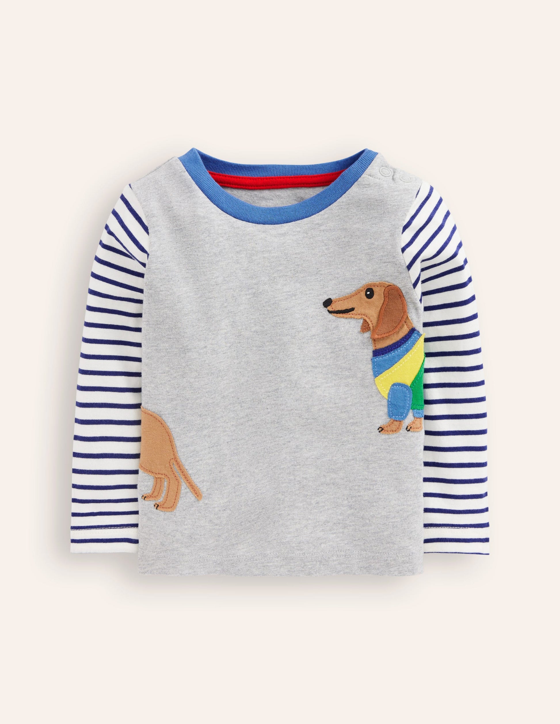 Long Sleeve Applique T-shirt-Grey Marl Sausage Dog-1