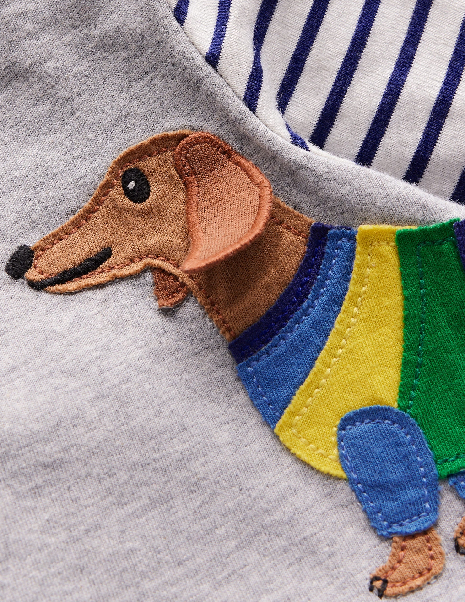 Long Sleeve Applique T-shirt-Grey Marl Sausage Dog-3