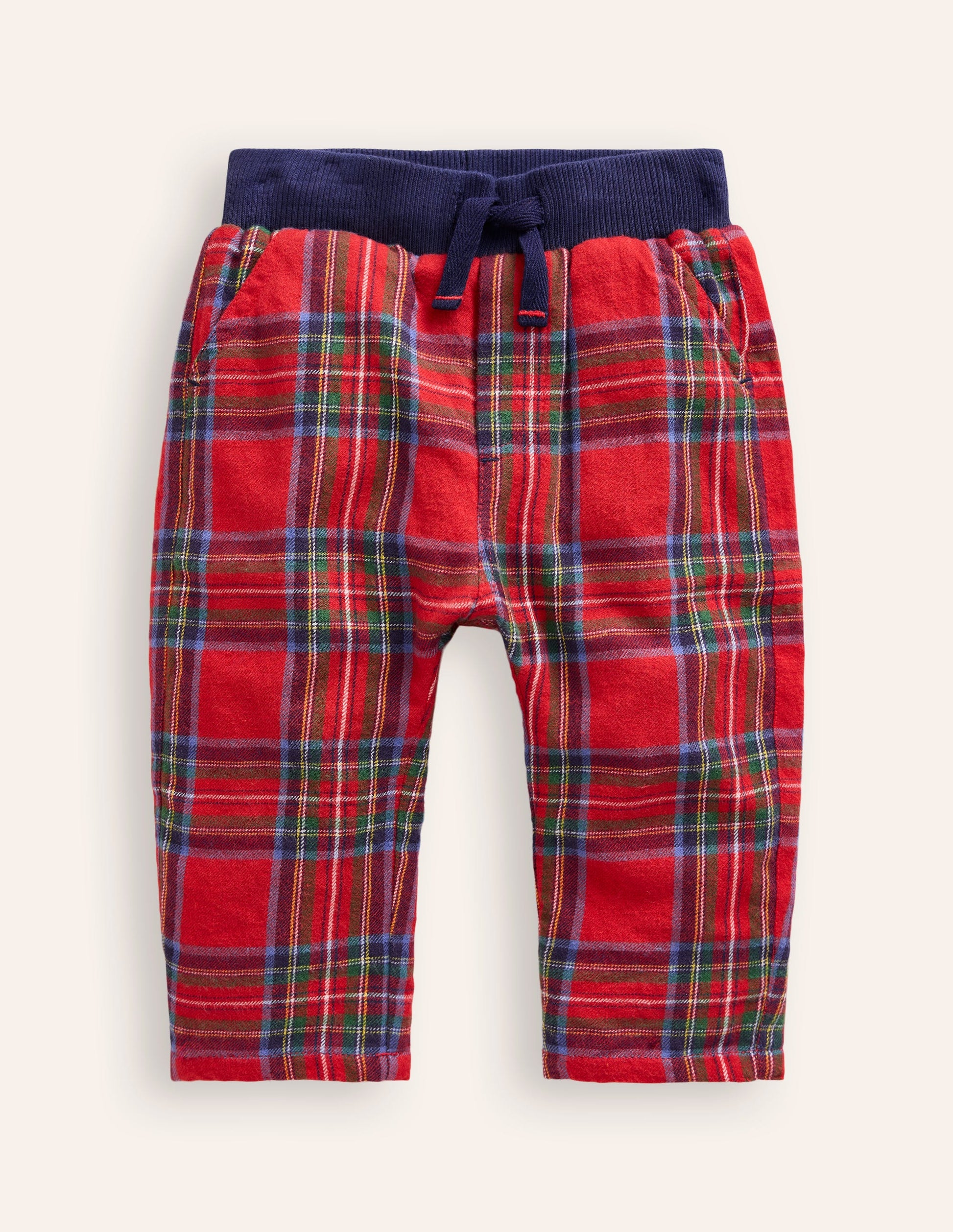 Cosy Lined Trousers-Red and Blue Check-1