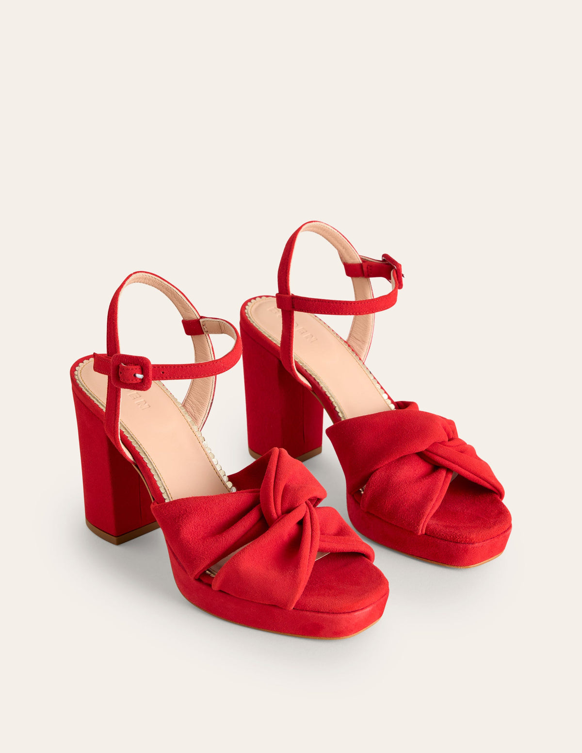 Twist-Front Heeled Platforms-Red Suede - Image 3