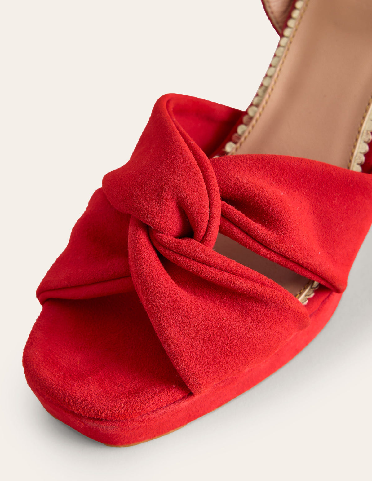 Twist-Front Heeled Platforms-Red Suede - Image 4