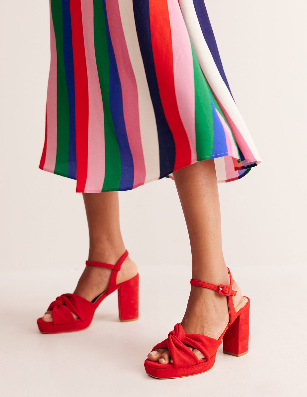 Twist-Front Heeled Platforms-Red Suede - Image 1