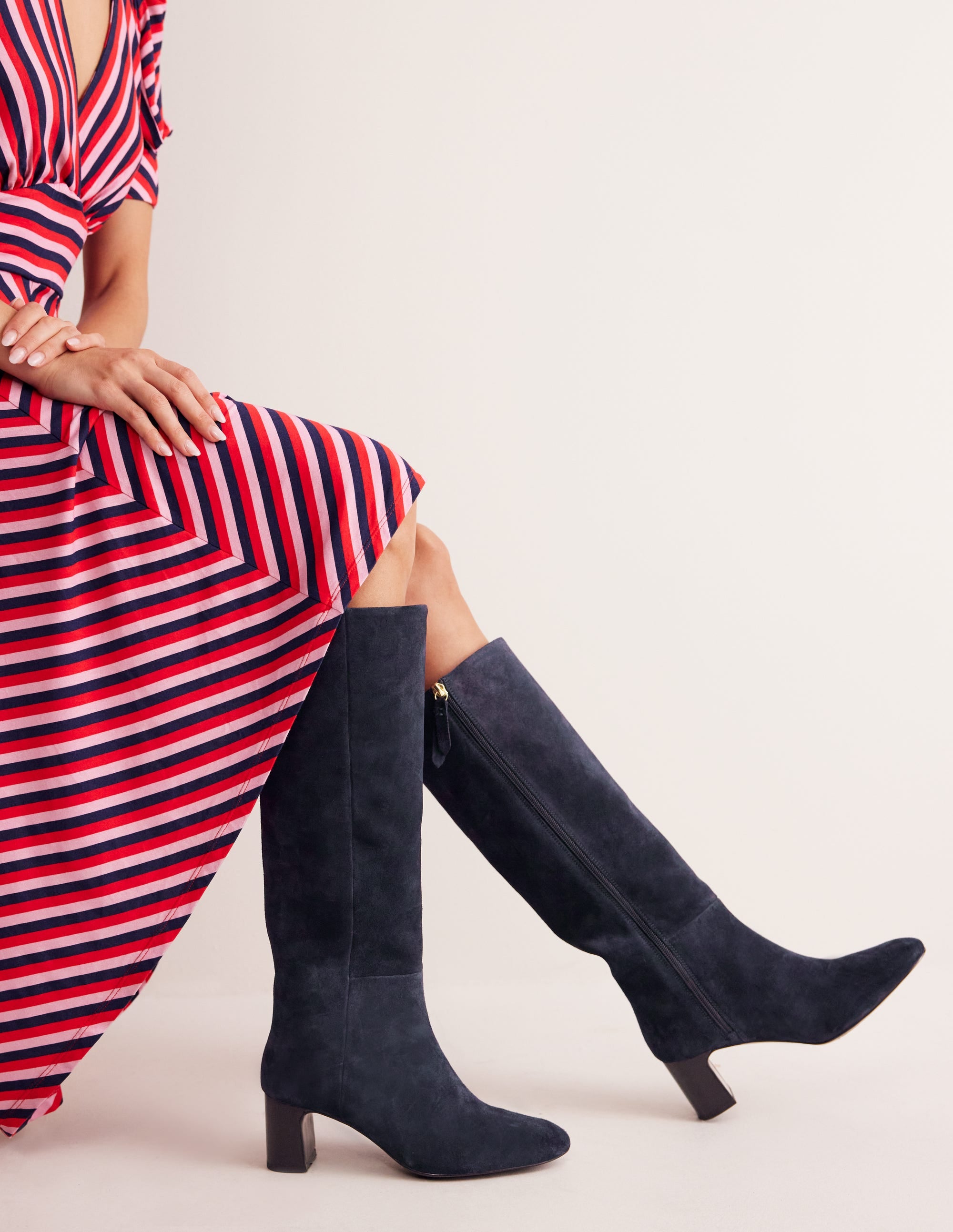 Erica Knee High Leather Boots-Navy Suede - Image 1