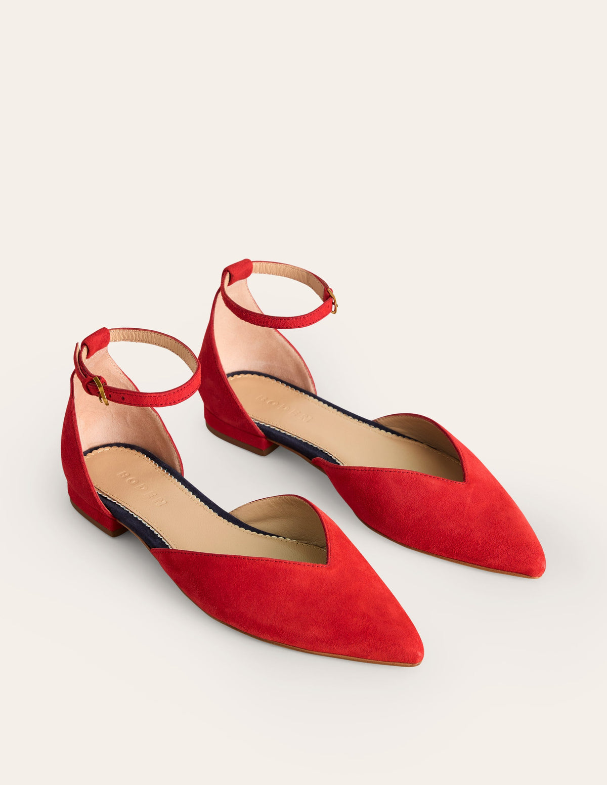 Ankle Strap Point Flats-Post Box Red Suede - Image 3