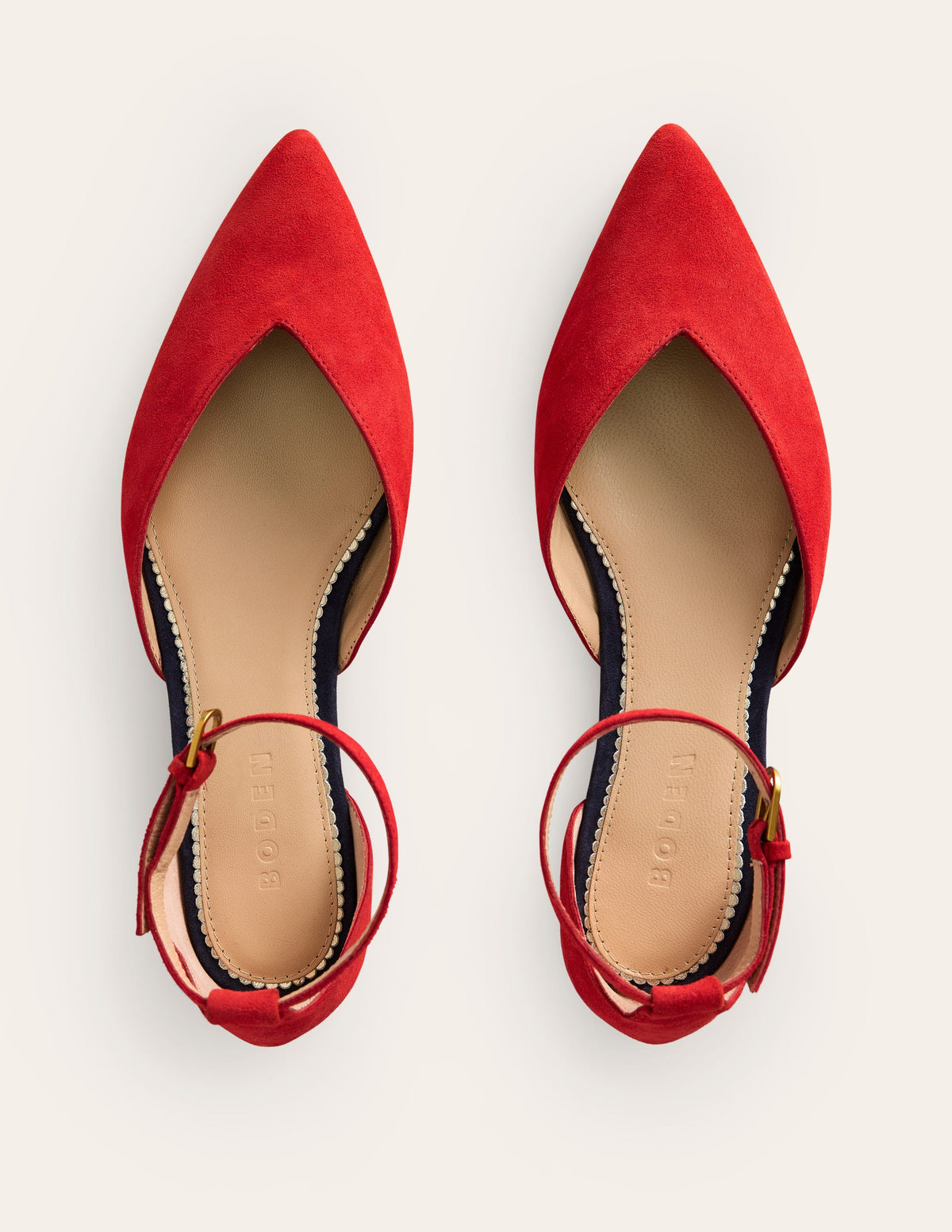 Ankle Strap Point Flats-Post Box Red Suede - Image 5