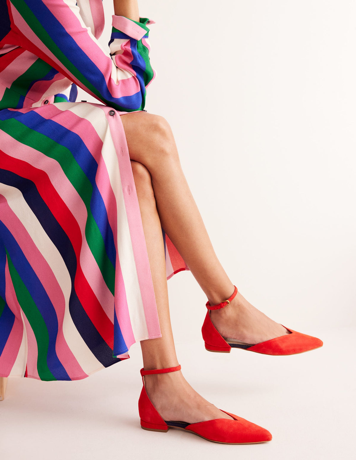 Ankle Strap Point Flats-Post Box Red Suede - Image 1