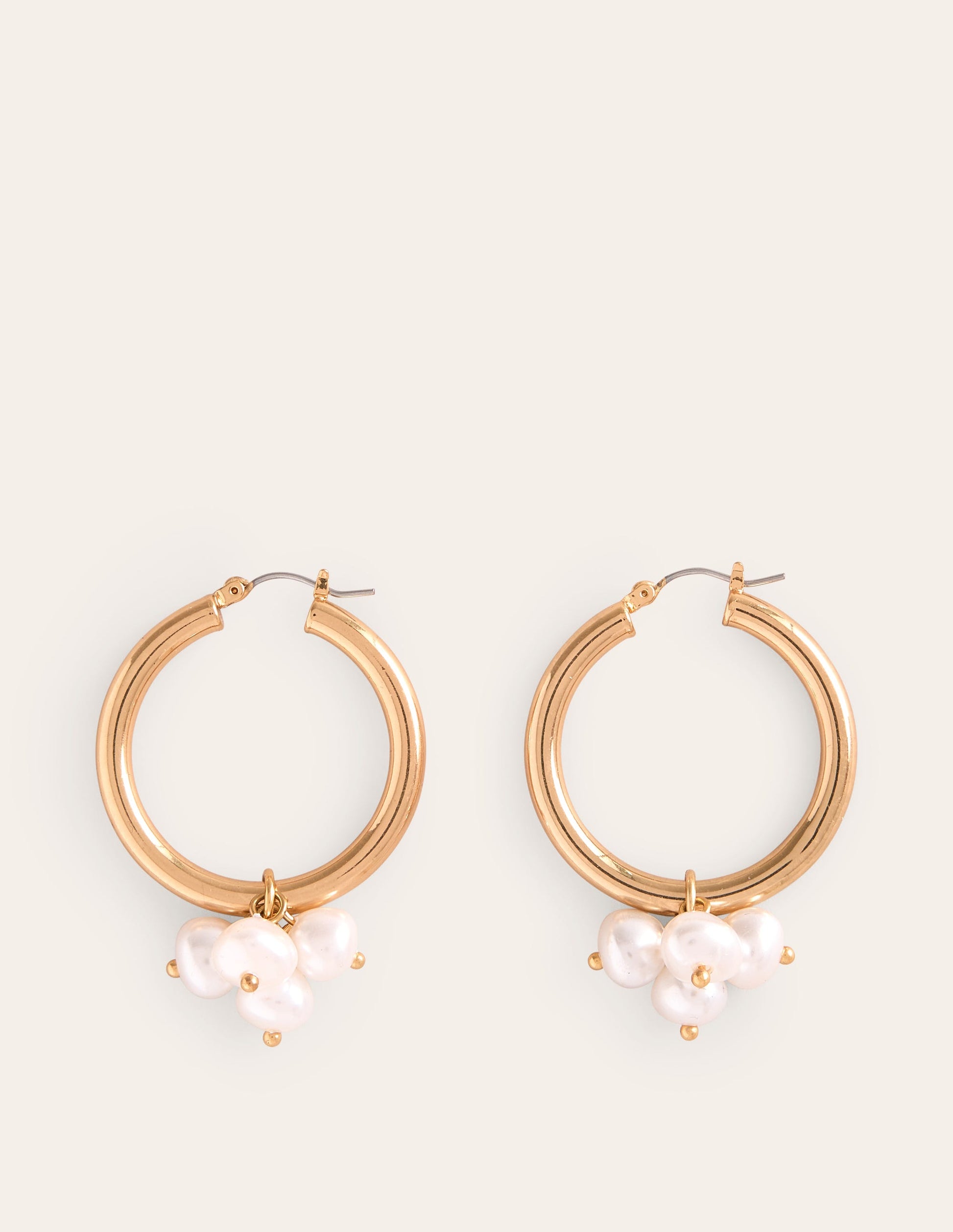 Faux Pearl Cluster Hoops-Gold-2