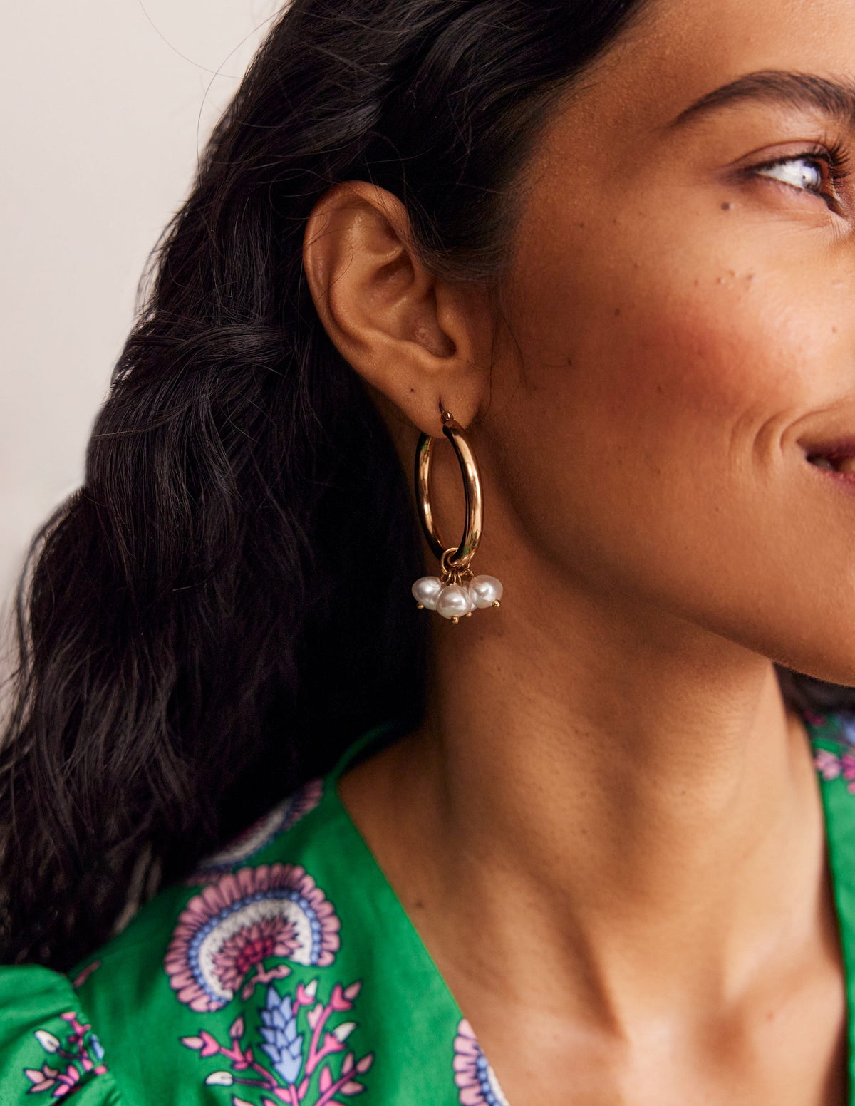 Faux Pearl Cluster Hoops-Gold-1