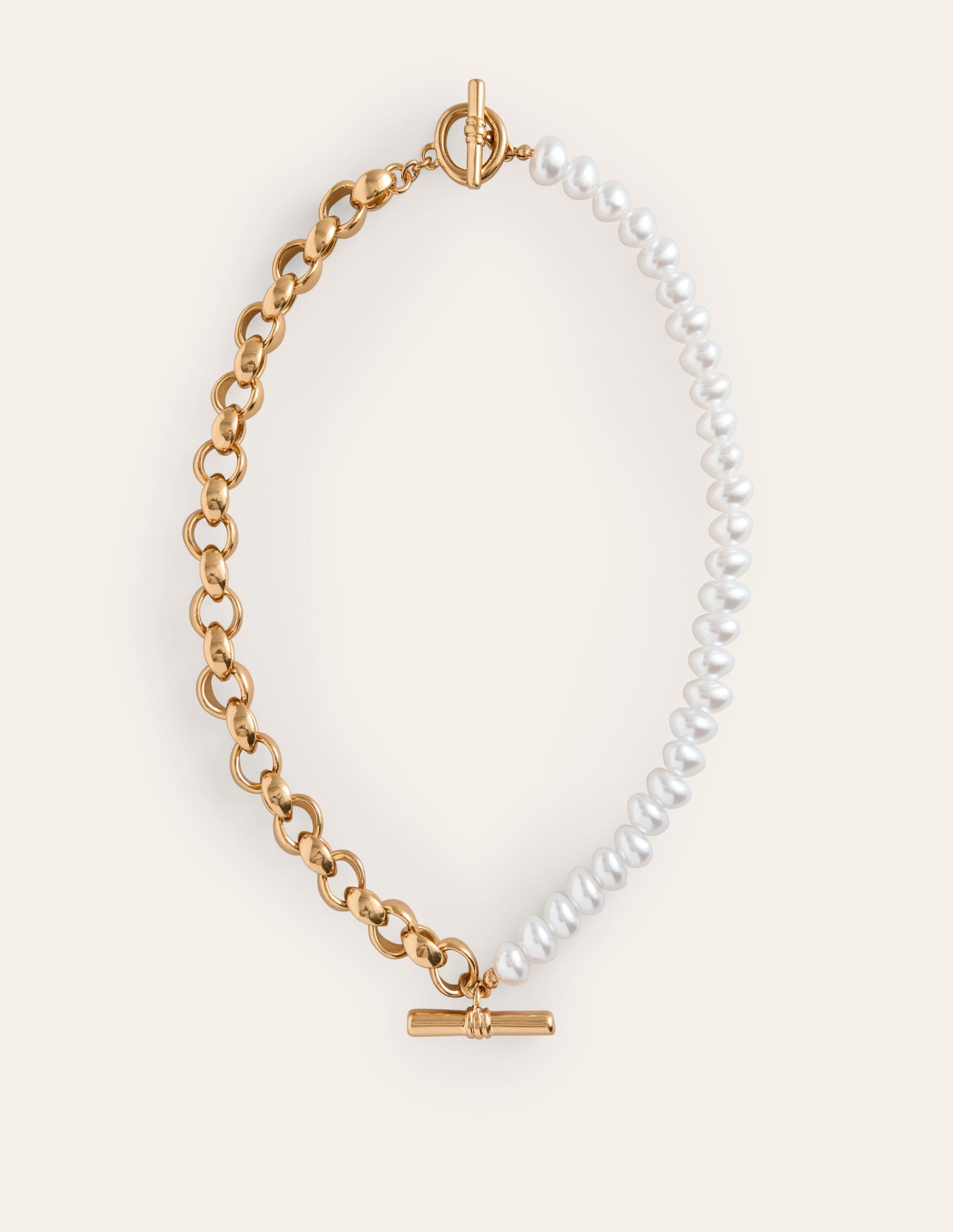 Faux Pearl T-bar Necklace-Gold-2