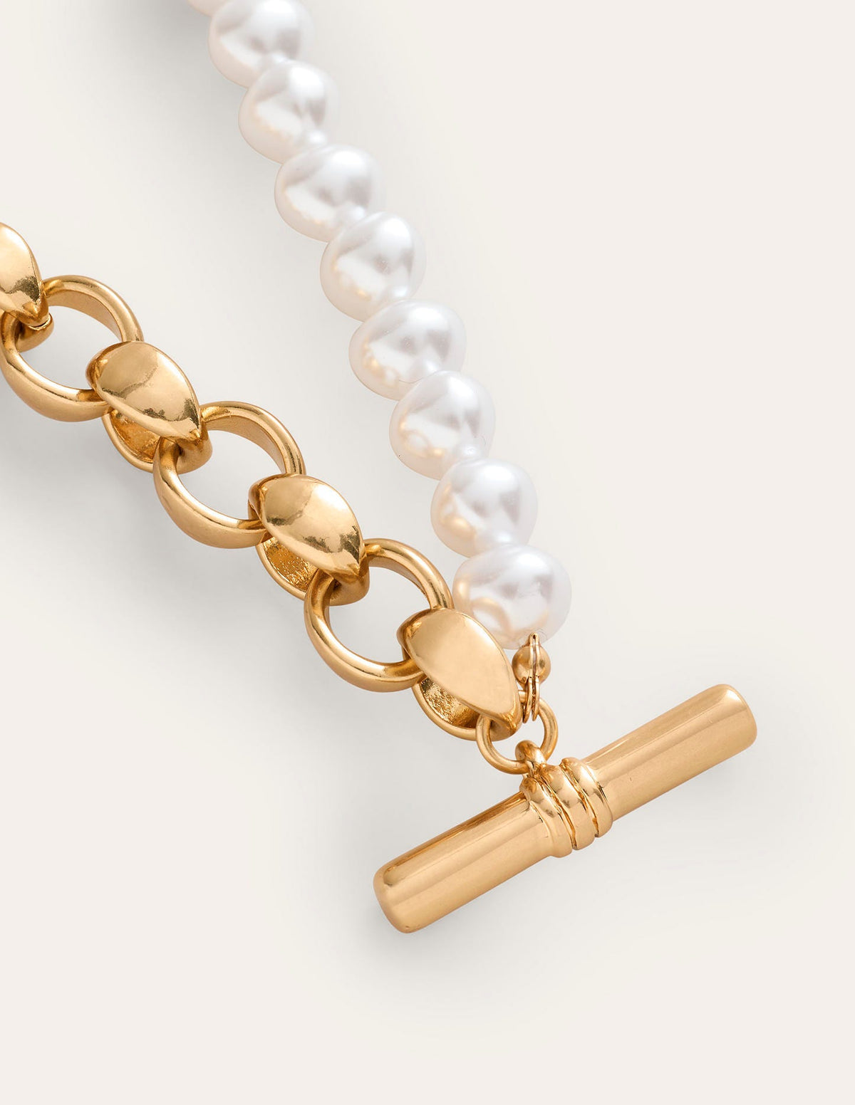 Faux Pearl T-bar Necklace-Gold-4
