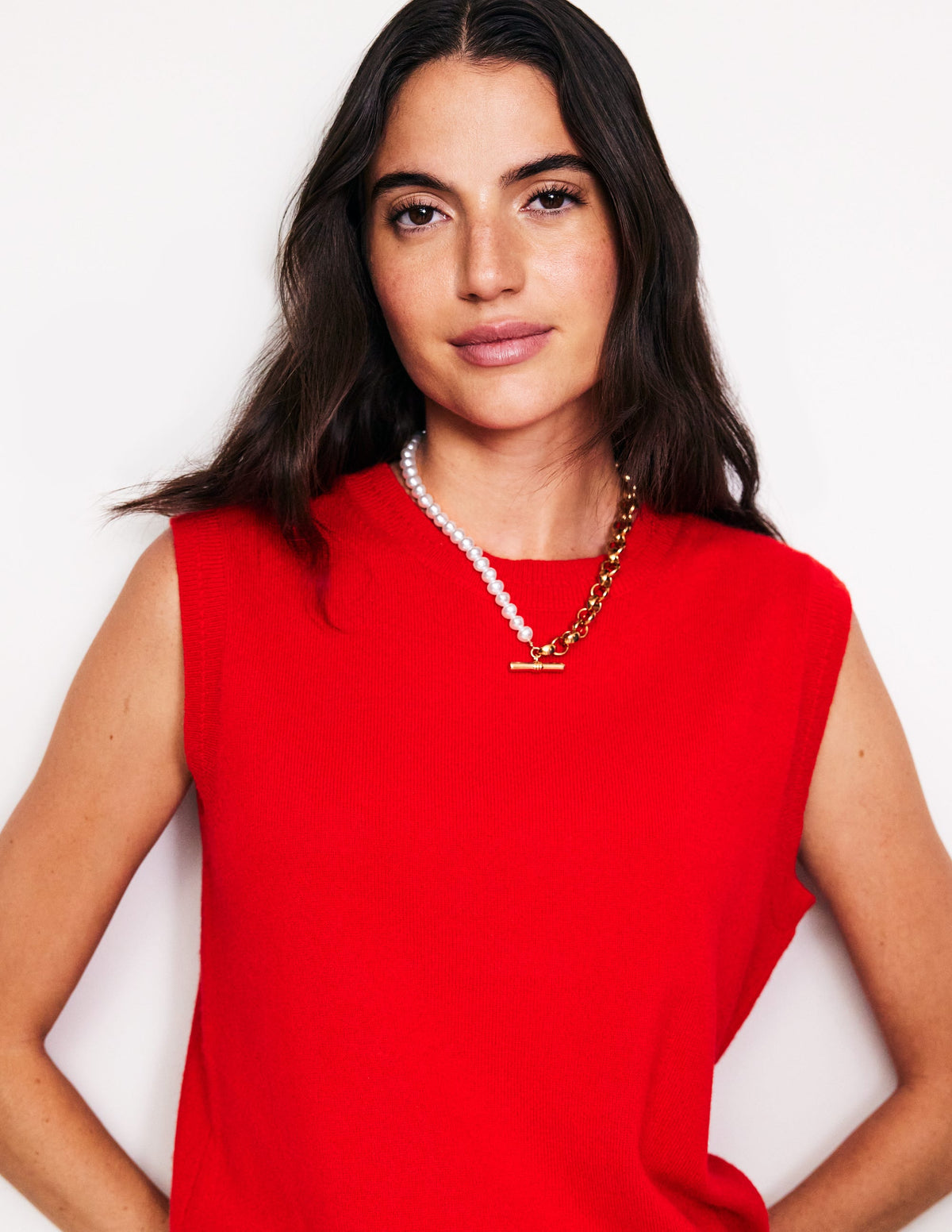 Faux Pearl T-bar Necklace-Gold - Image 1