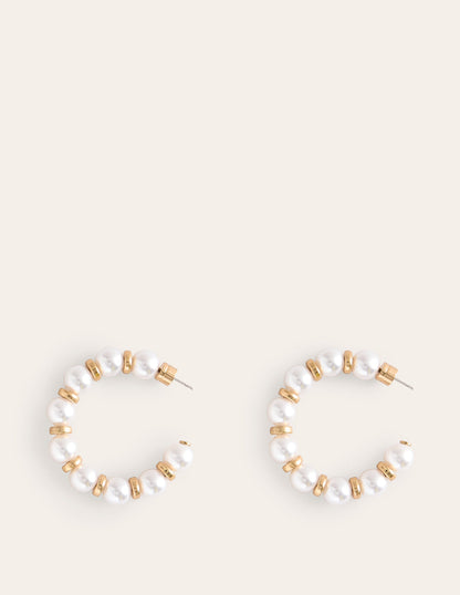 Ball Hoop Earrings-Pearl-2