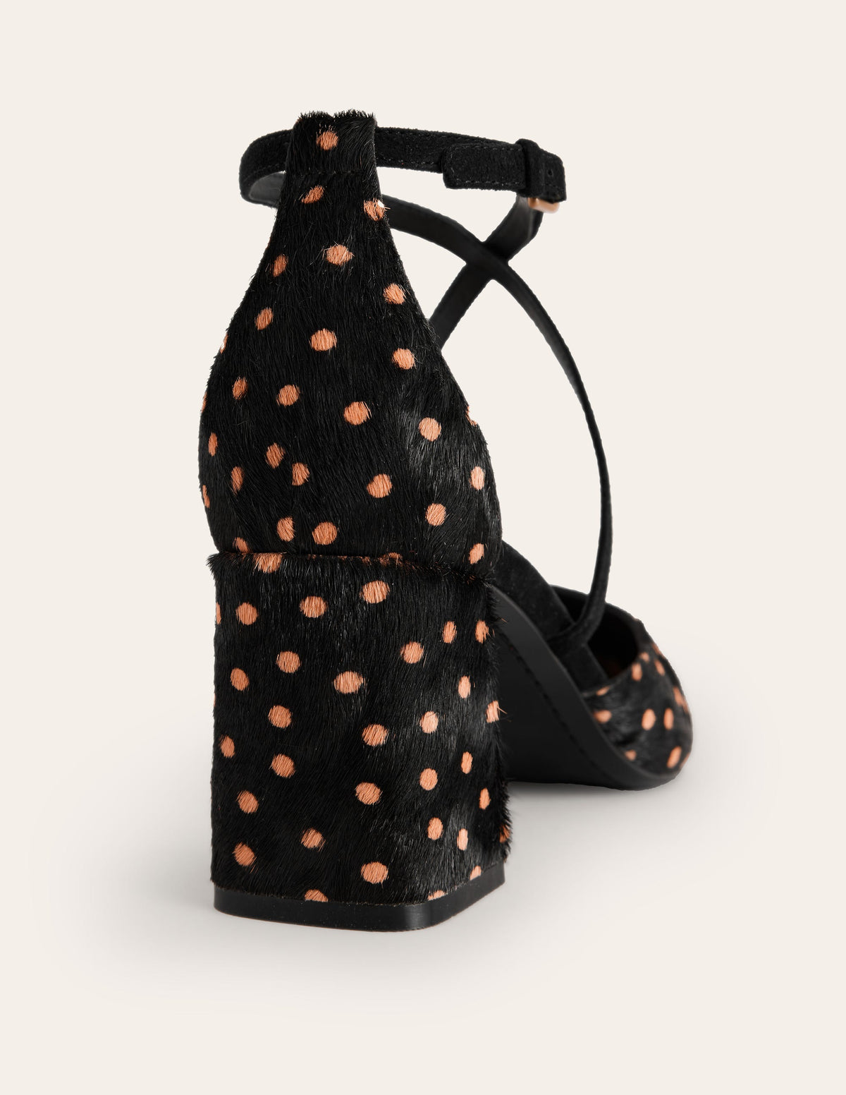 Strap Block Heel Point Courts-Black and Camel Spot - Image 4