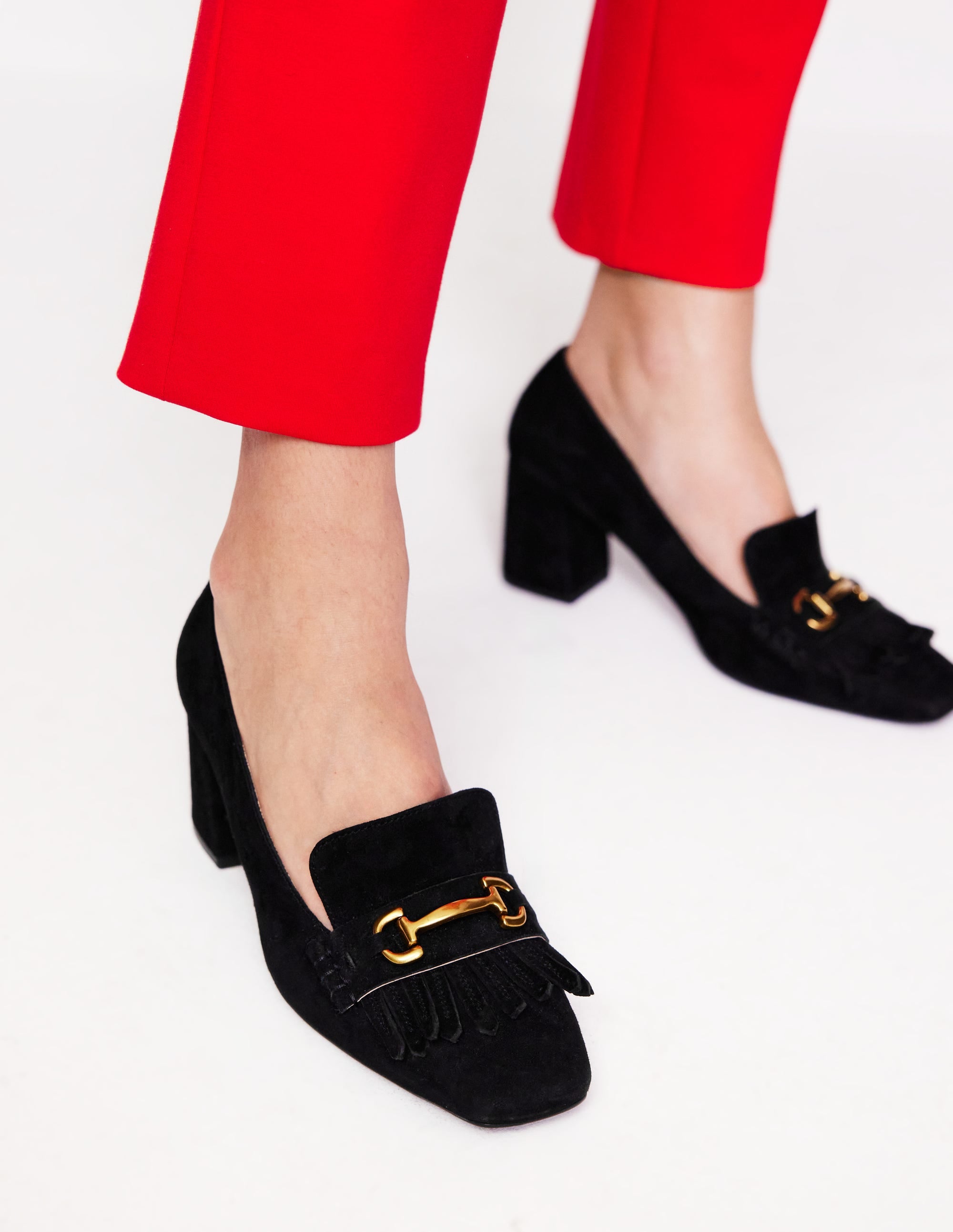 Iris Ghillie Heeled Loafers-Black Suede - Image 1