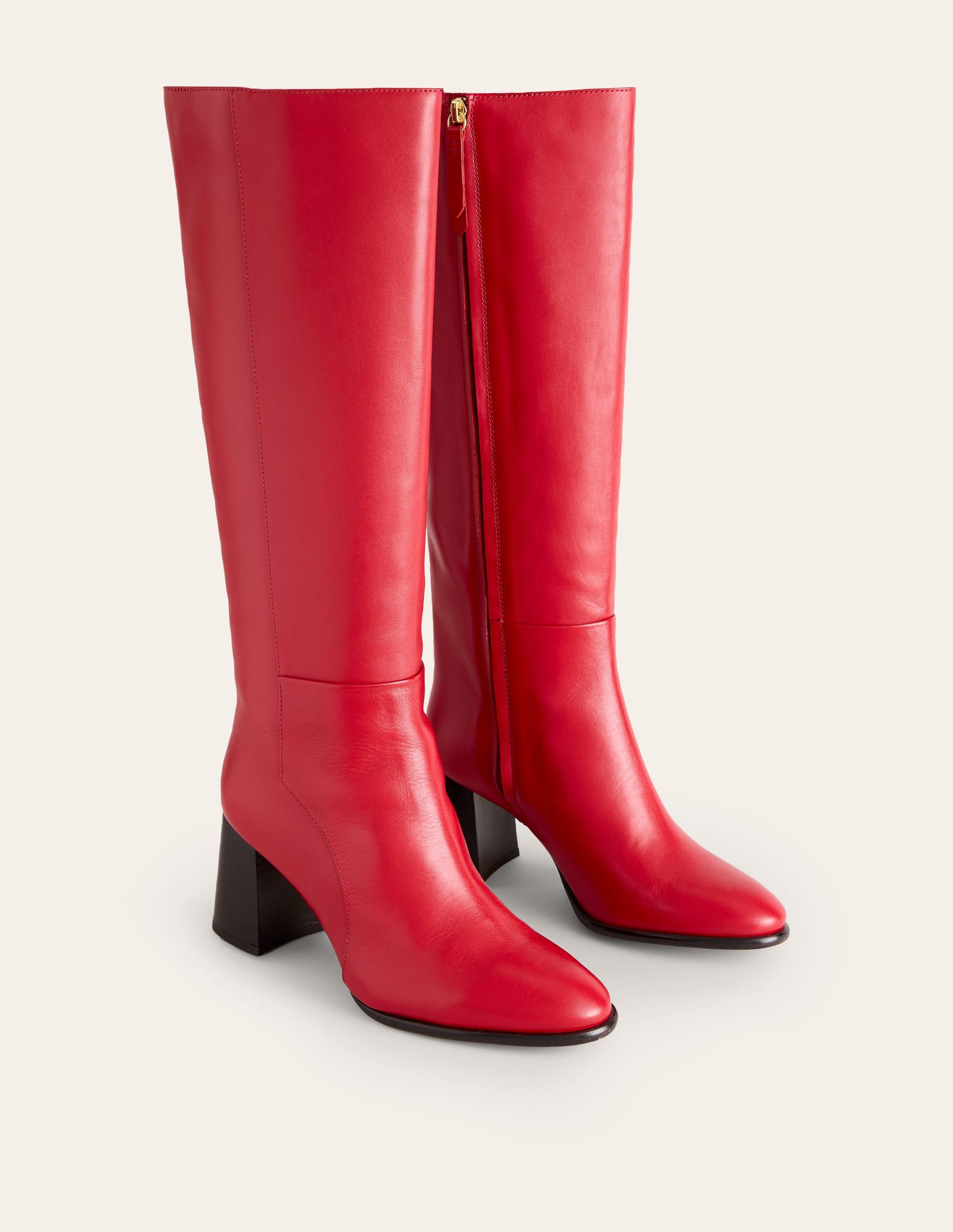 Heeled Leather Knee Boots-Red-3
